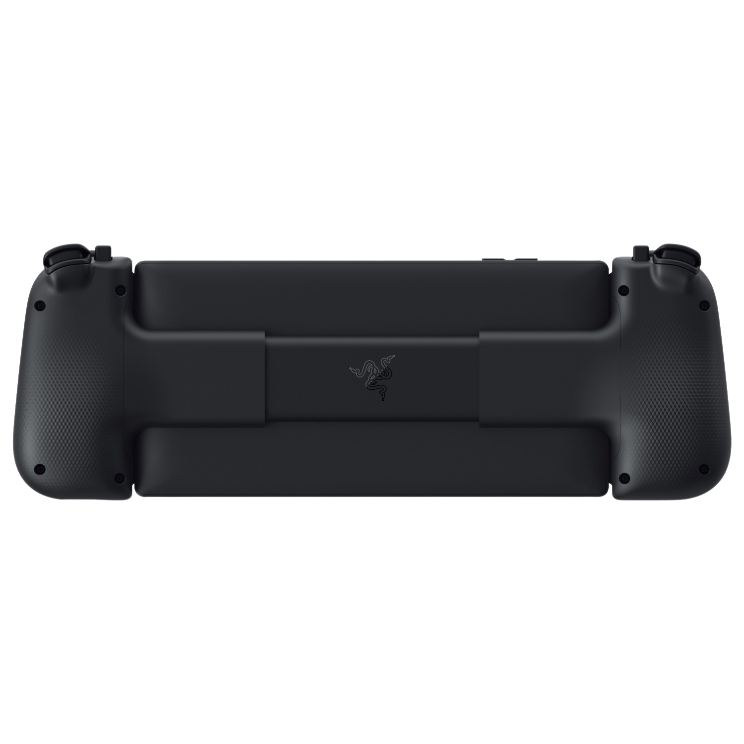 Czarny gamepad do telefonu komórkowego z logo Razer. Gamepad ma uchwyty po obu stronach.