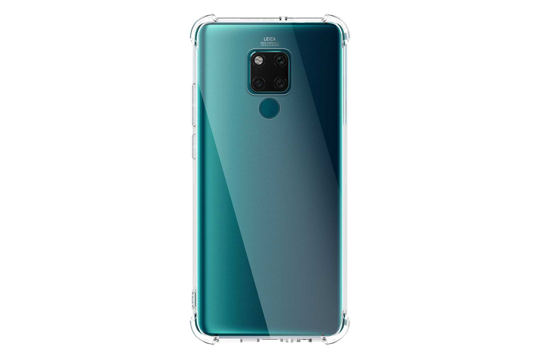 Ein Telefon in einer transparenten Hülle mit grün-blauem Farbverlauf und Kameramodul.