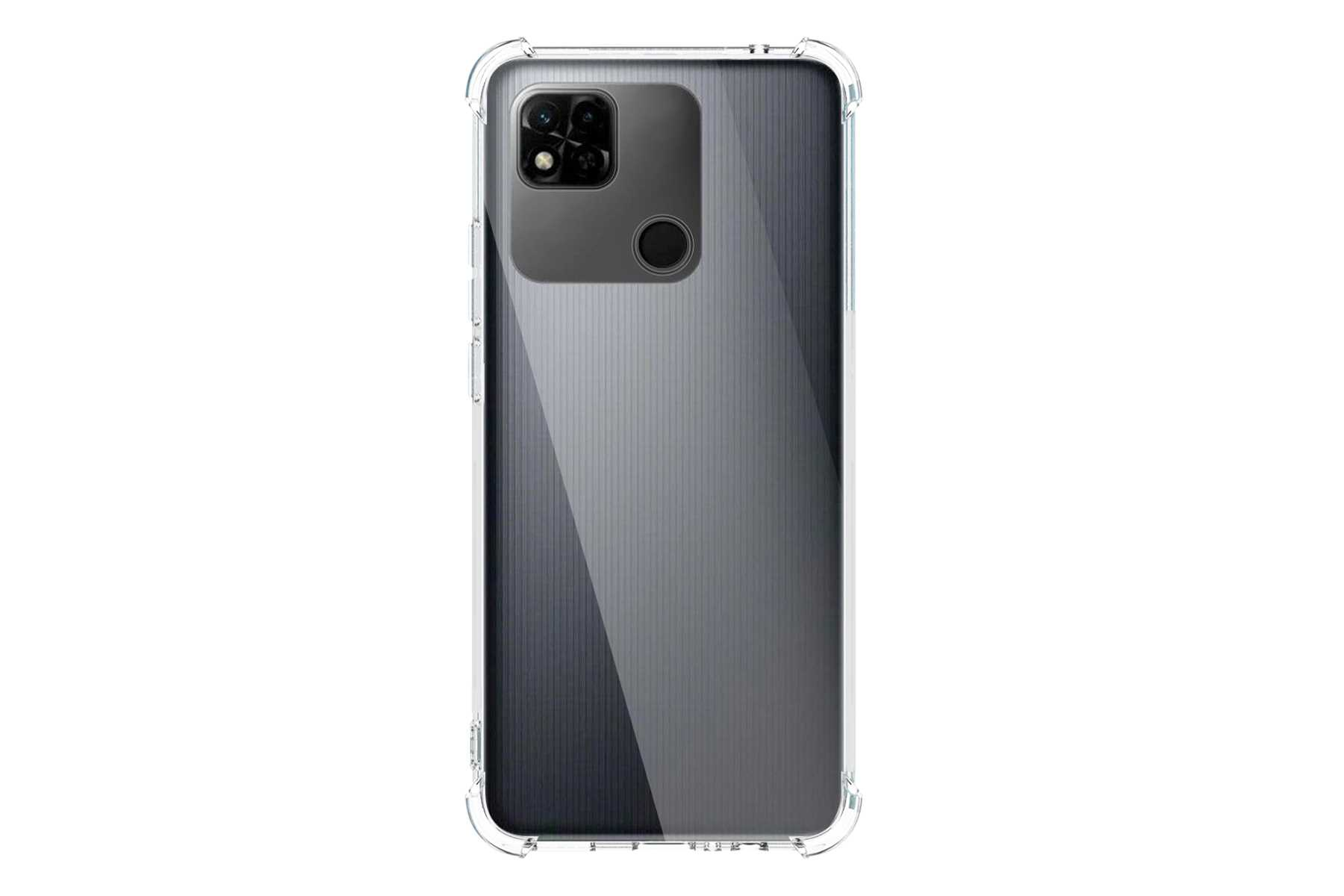 Transparente Handyhülle auf weißem Hintergrund. Zeigt die Rückseite eines Smartphones. Mit Kameraausschnitt.