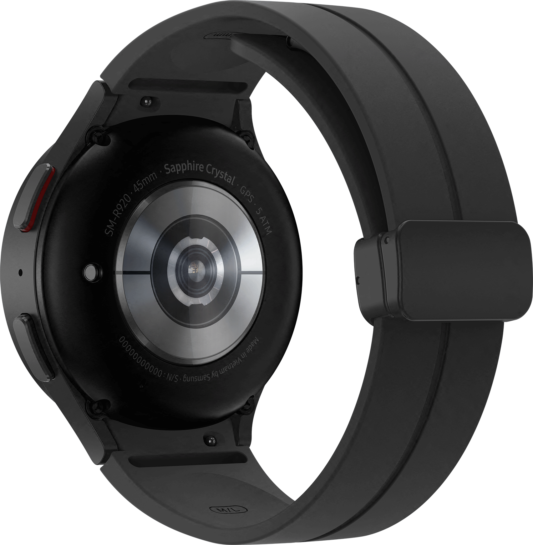 Smartwatch nero con cinturino nero, dotato di sensore di frequenza cardiaca.