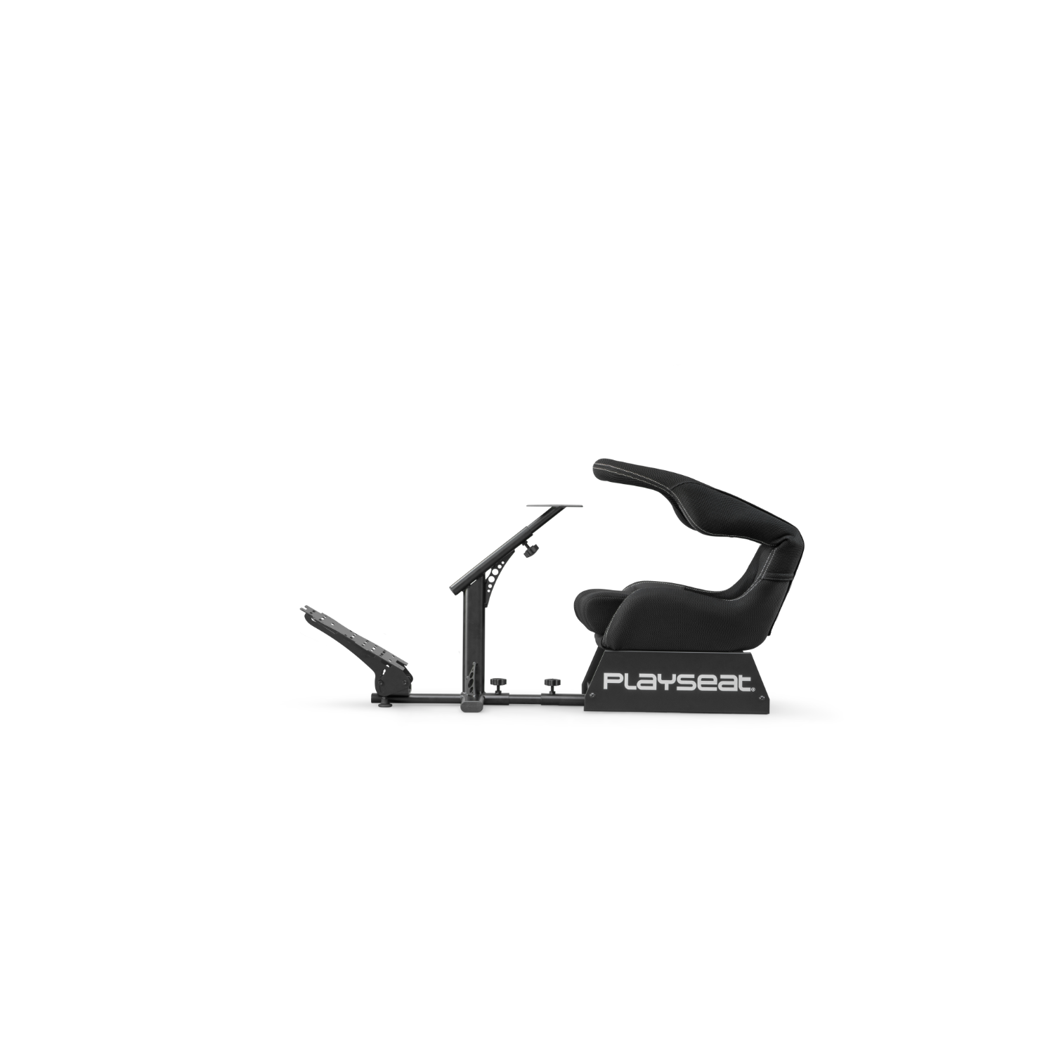 Silla gaming Playseat negra con estructura negra, sobre fondo blanco.