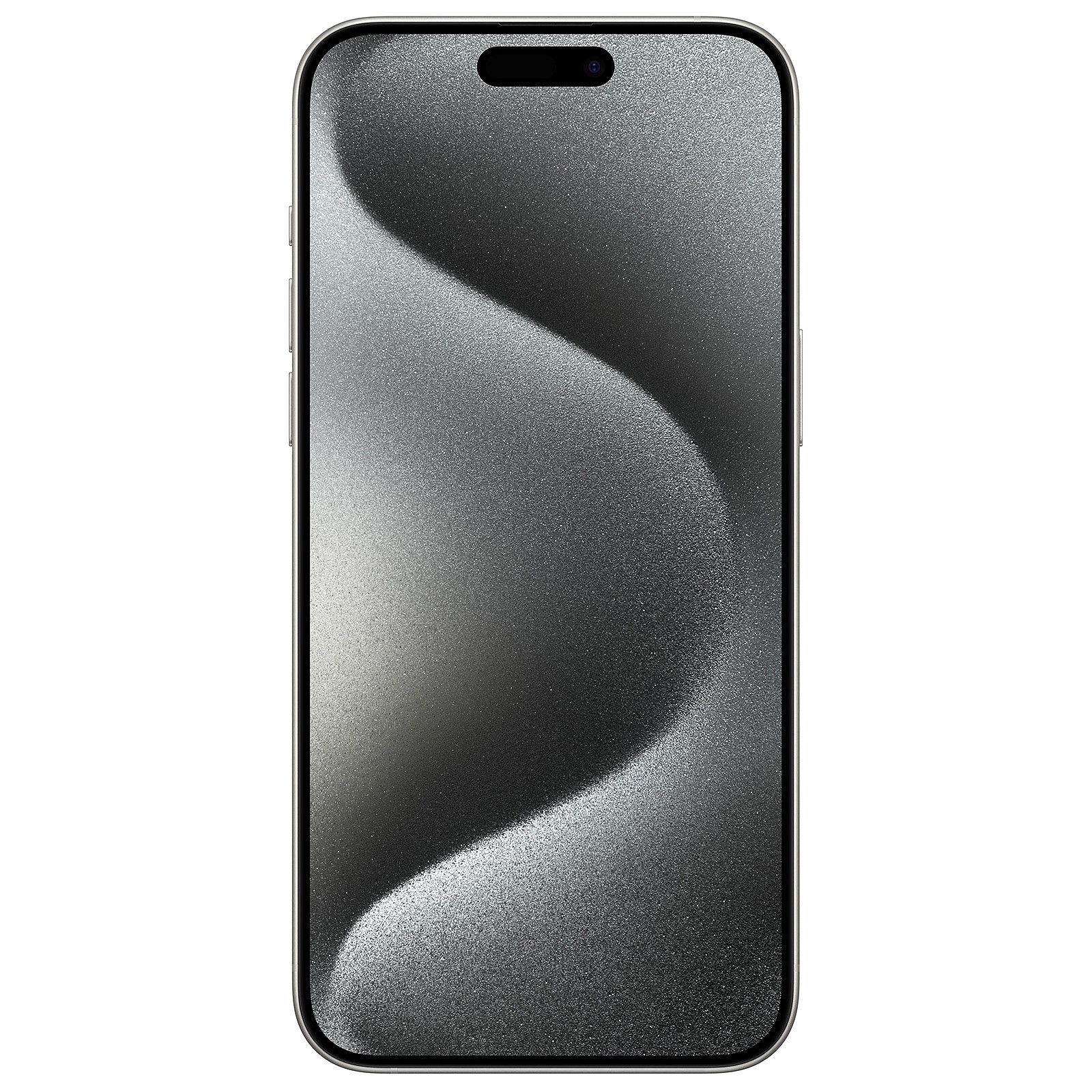 Smartphone, mit silbernem Rahmen und dunklem strukturiertem Bildschirm, mit geschwungenem Design. Die Kamera befindet sich oben.