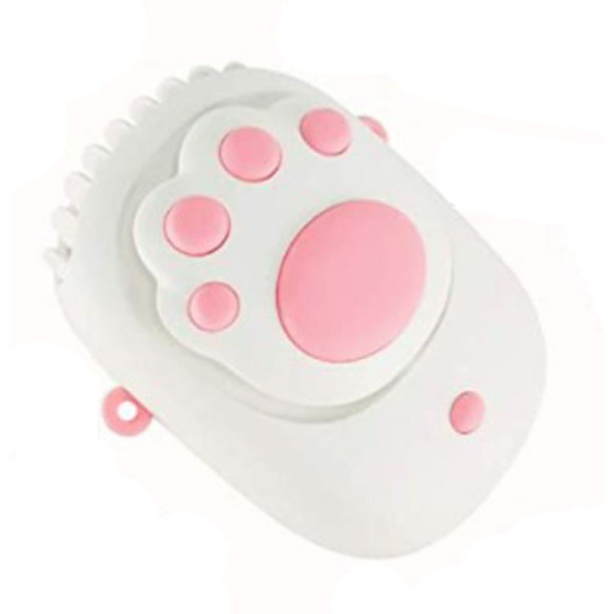 Weißer, pfotenförmiger Pinsel mit rosa Pads. Es hat eine rosa Schlaufe und einen kleinen rosa Punkt.