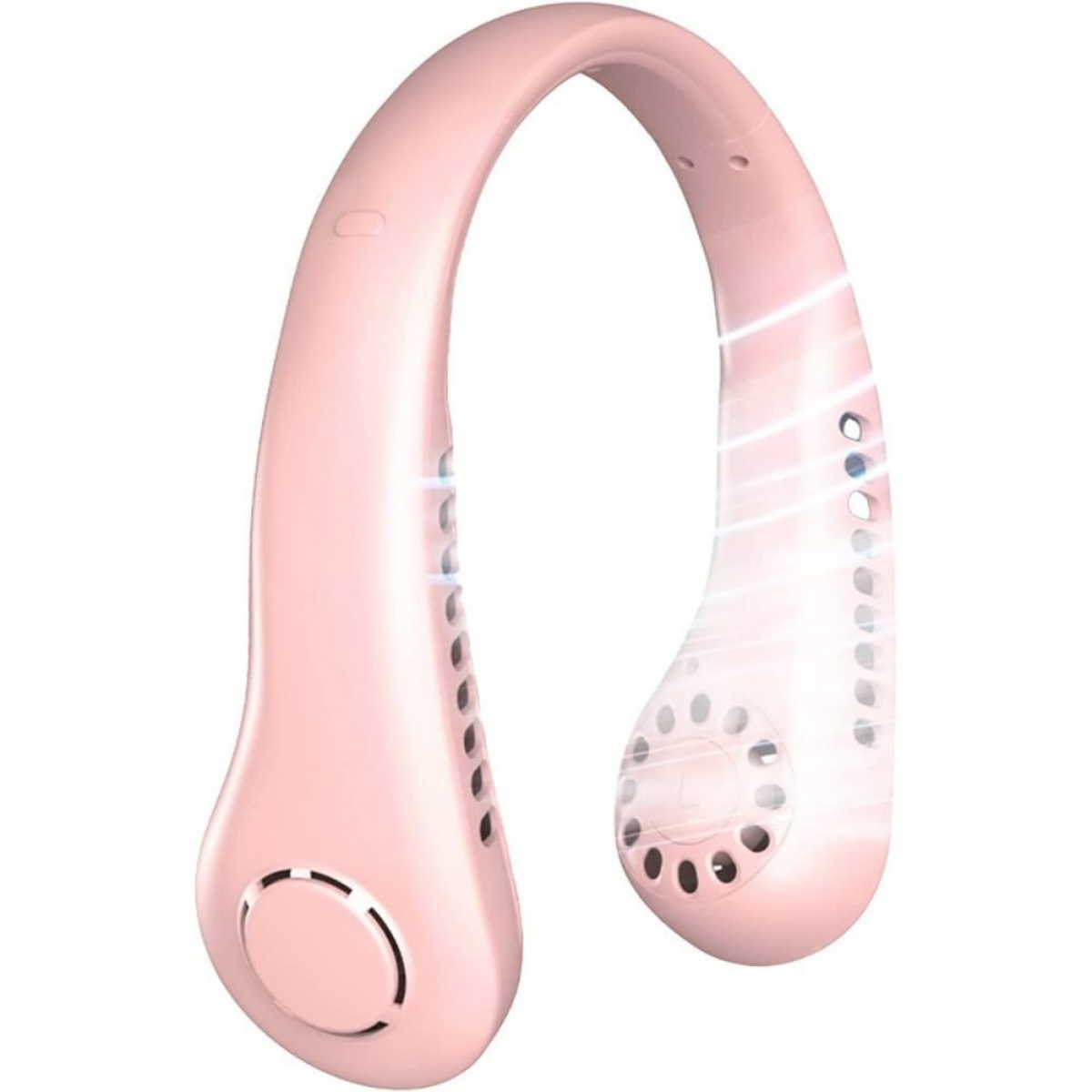 Ein rosa Nackenventilator mit geschwungenem Design.