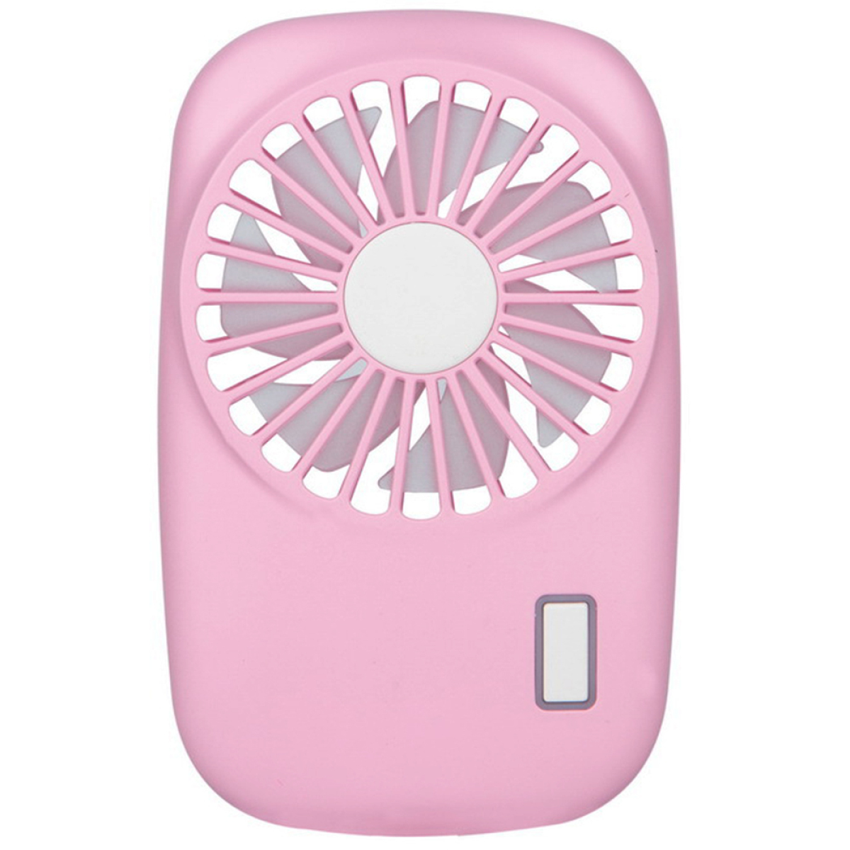 Ein pinkfarbener Handventilator mit rundem Lüfterdesign.