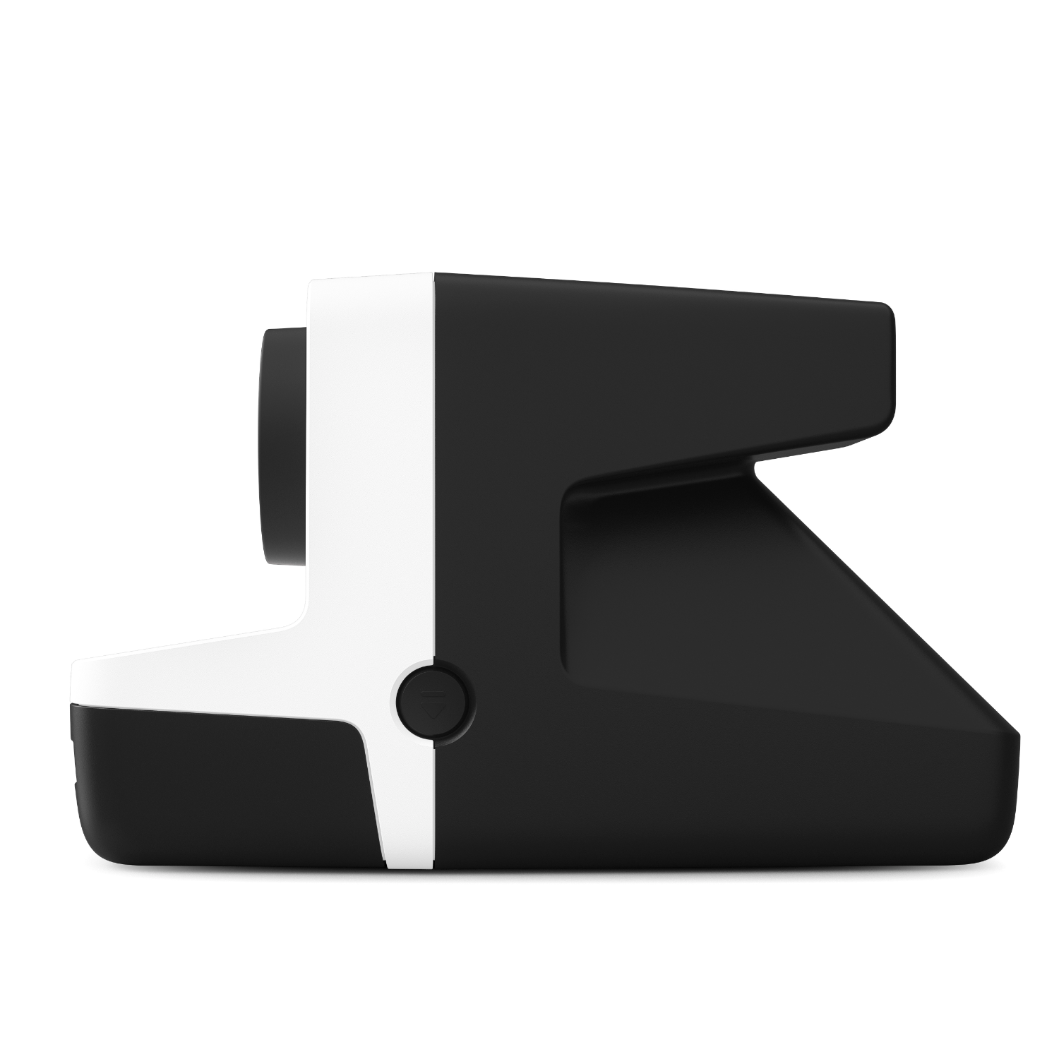 Czarno-biały aparat natychmiastowy na białym tle.