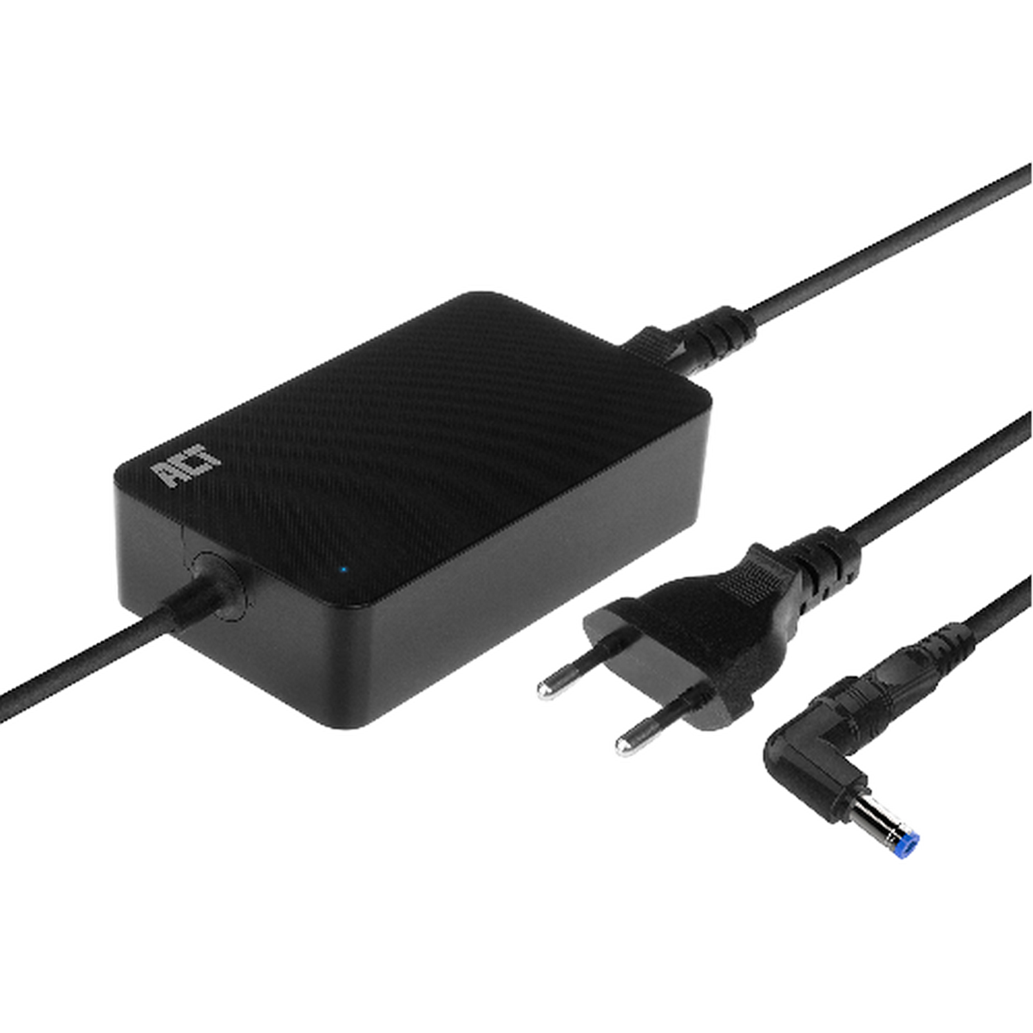 Un adaptateur secteur noir avec une prise et un connecteur.