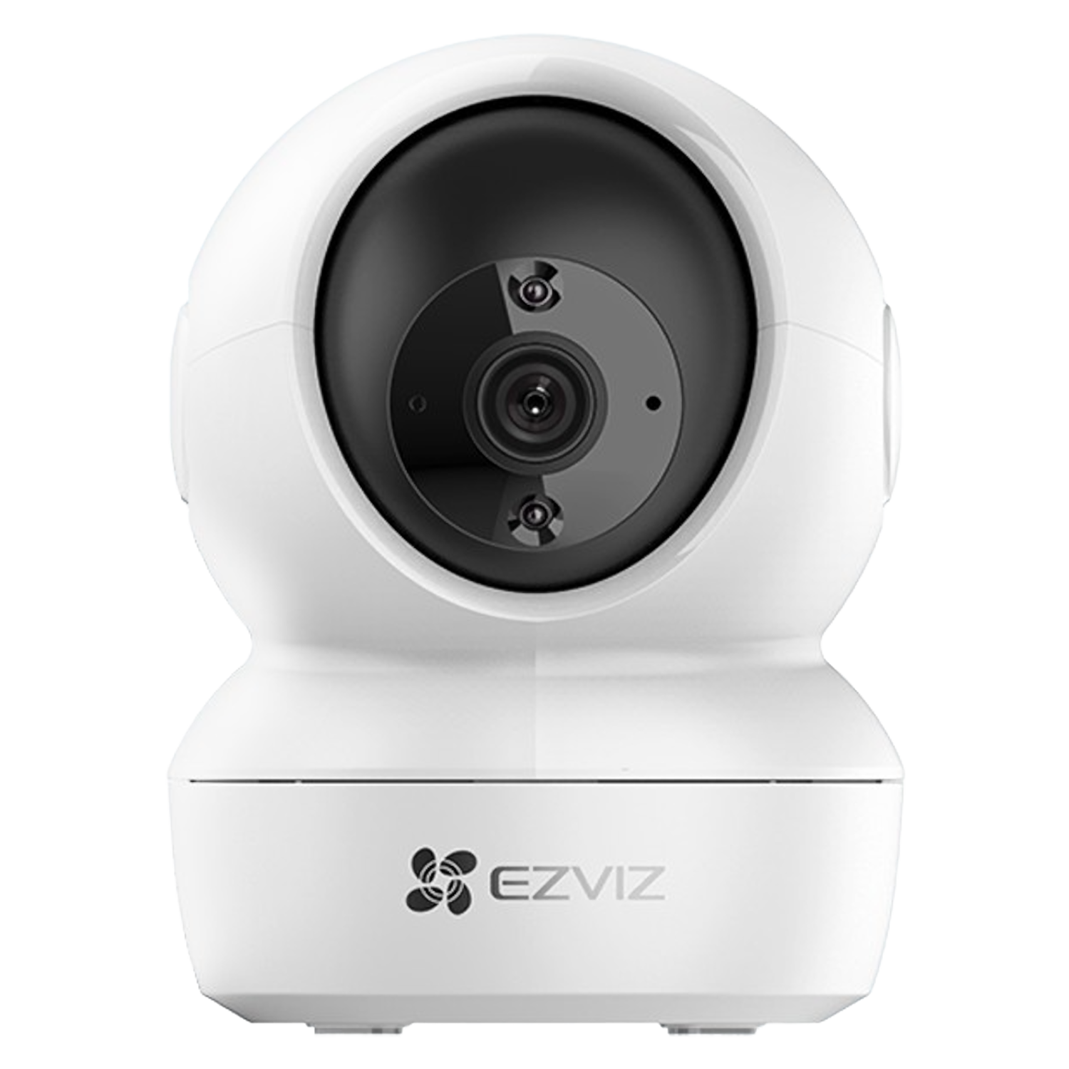 Biała kamera bezpieczeństwa z czarnym obiektywem i logo EZVIZ na podstawie.