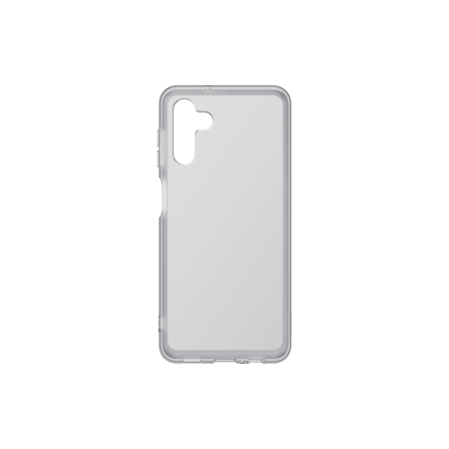Transparente Handyhülle mit Aussparungen für Kamera und Knöpfe.