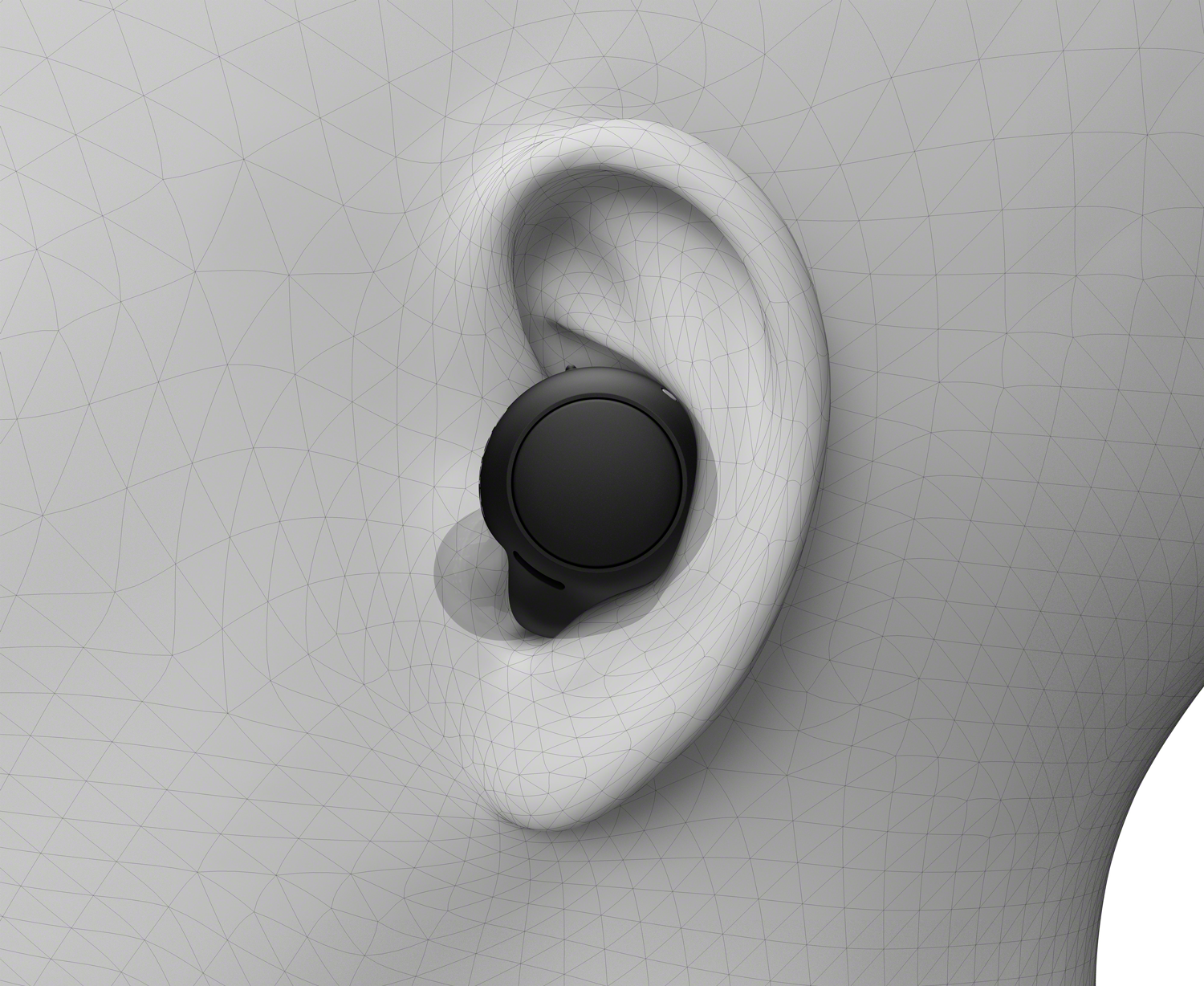 Auricular negro en una oreja, representado con una estructura de alambre de la oreja.