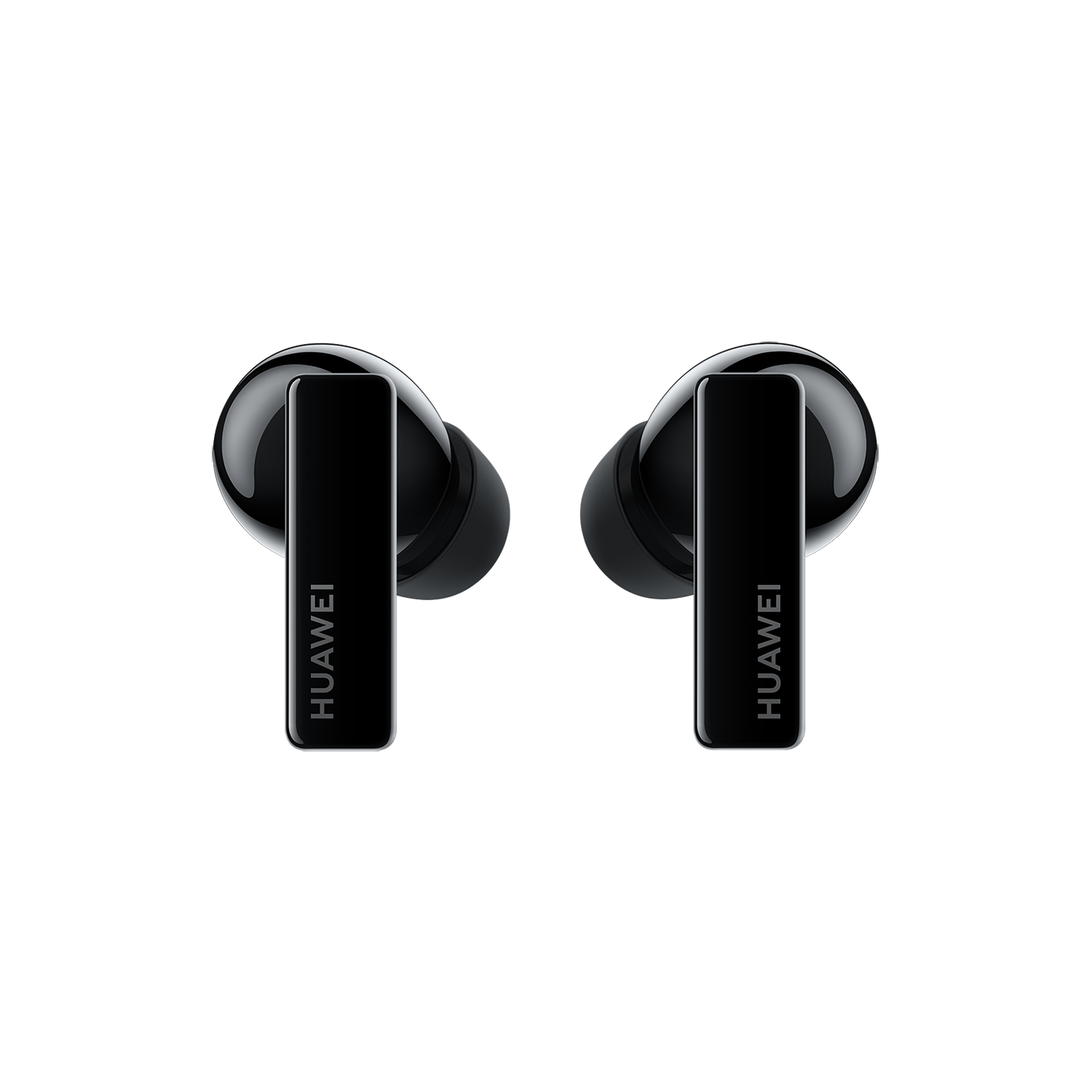 Dos auriculares Huawei negros, diseño elegante, sobre fondo negro.