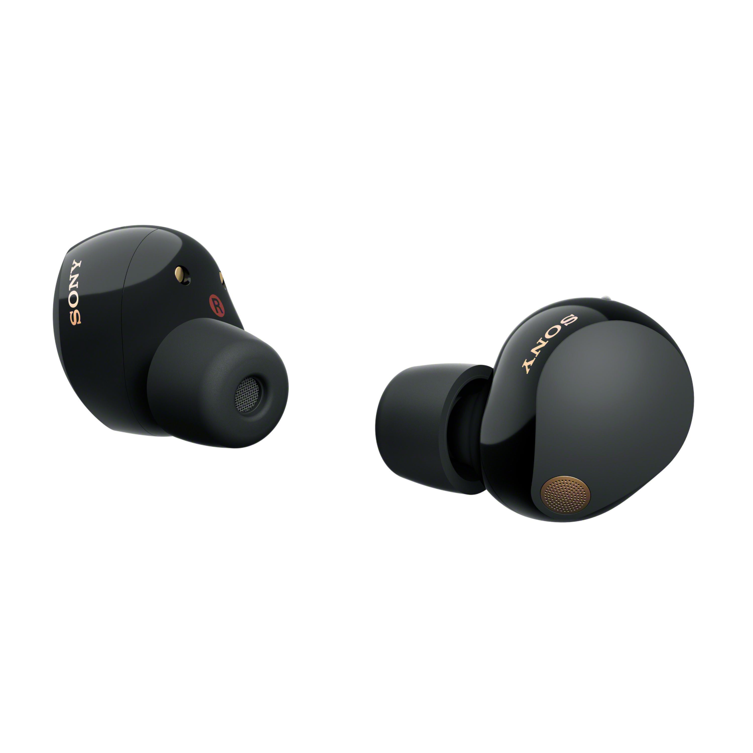 Auricolari Sony neri su sfondo bianco. L'auricolare sinistro mostra "SONY".