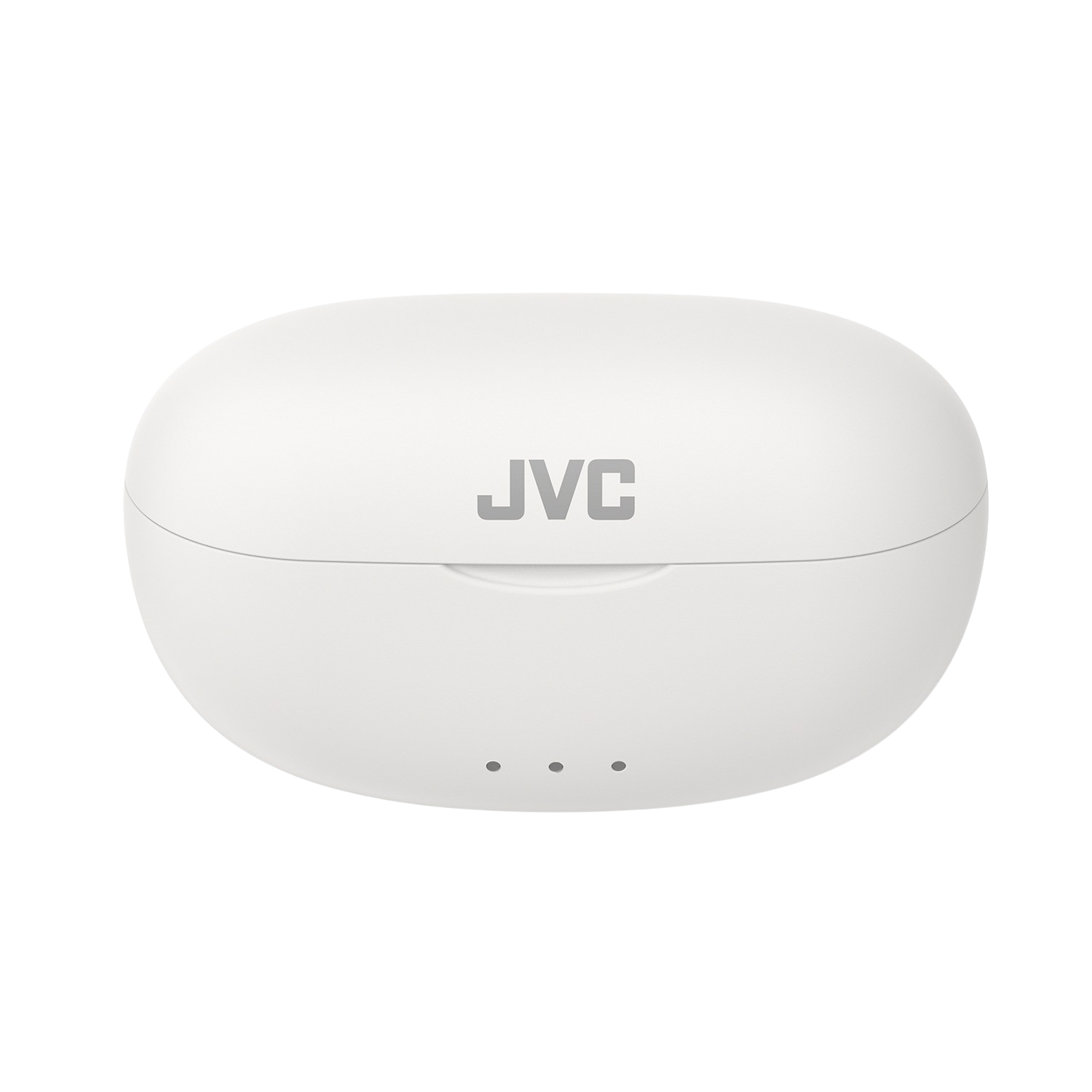 Una funda blanca para auriculares JVC. El logotipo de JVC es visible en la parte delantera.