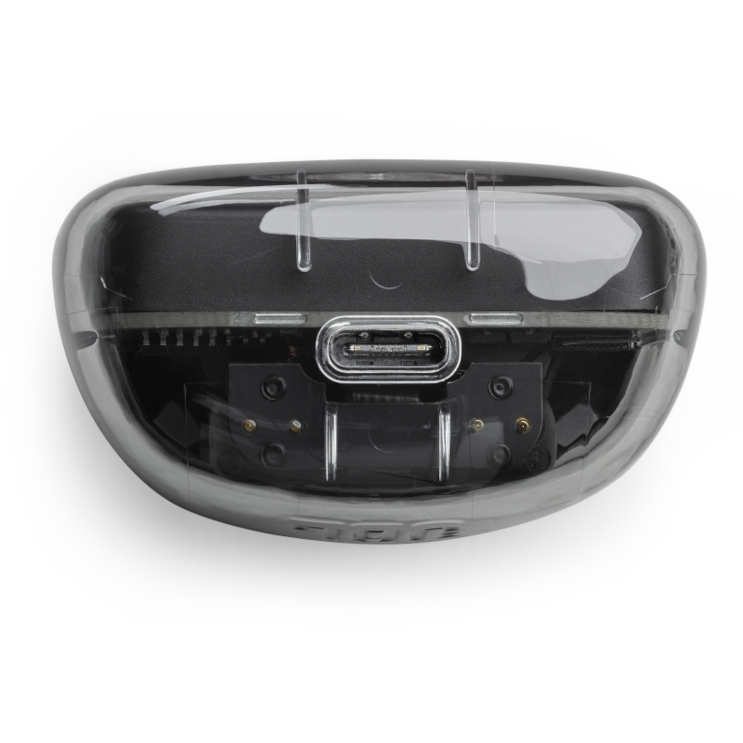 Custodia di ricarica trasparente con porta USB-C.