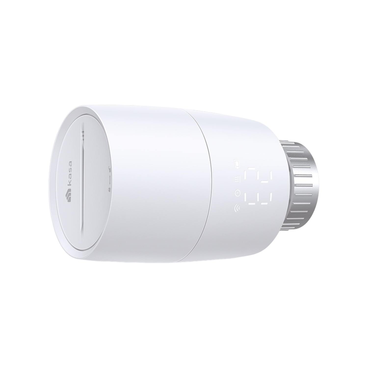 White Kasa smart thermostat with a digital display and a dial.