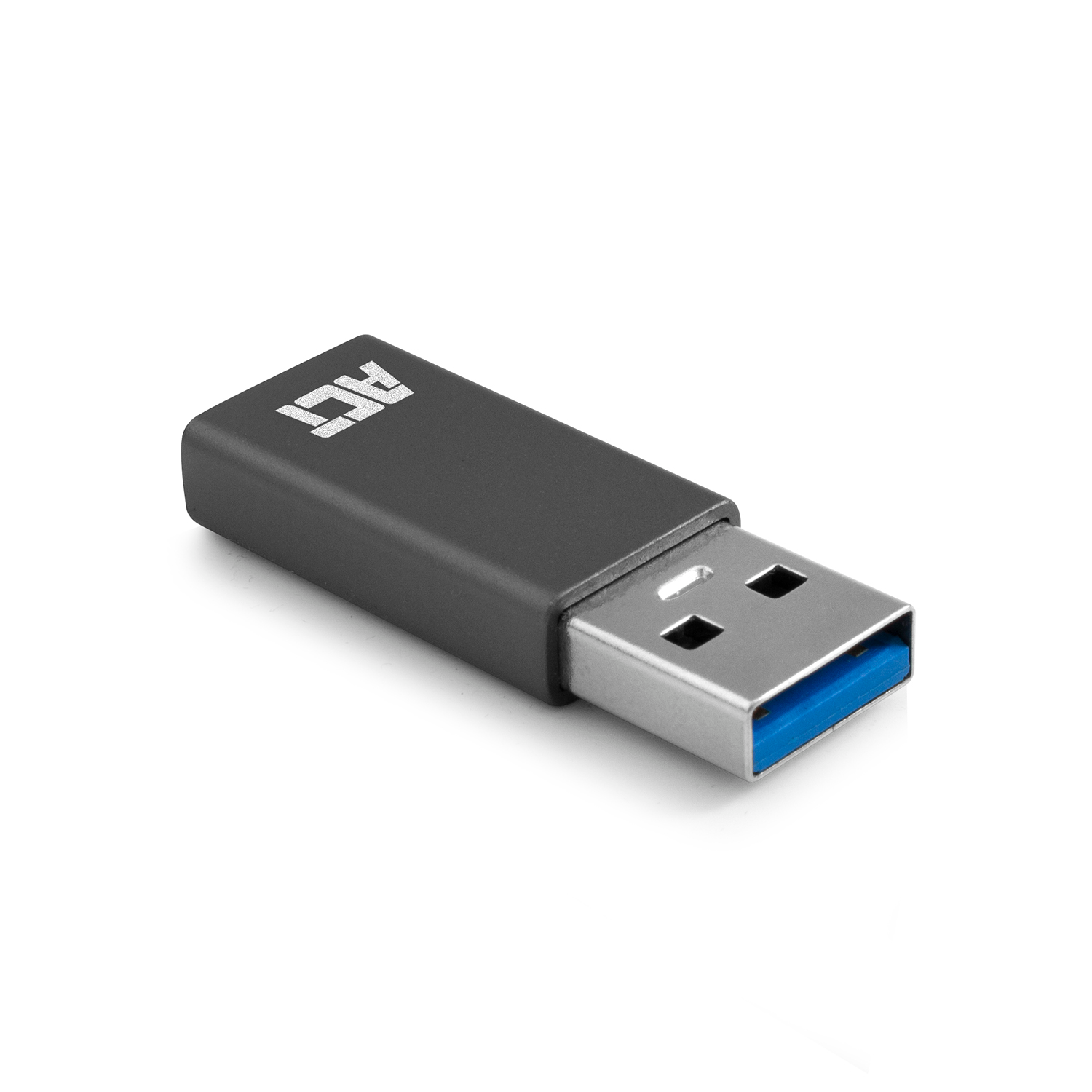 Schwarzer USB-Stick mit ACT-Logo und blauem USB-Anschluss.