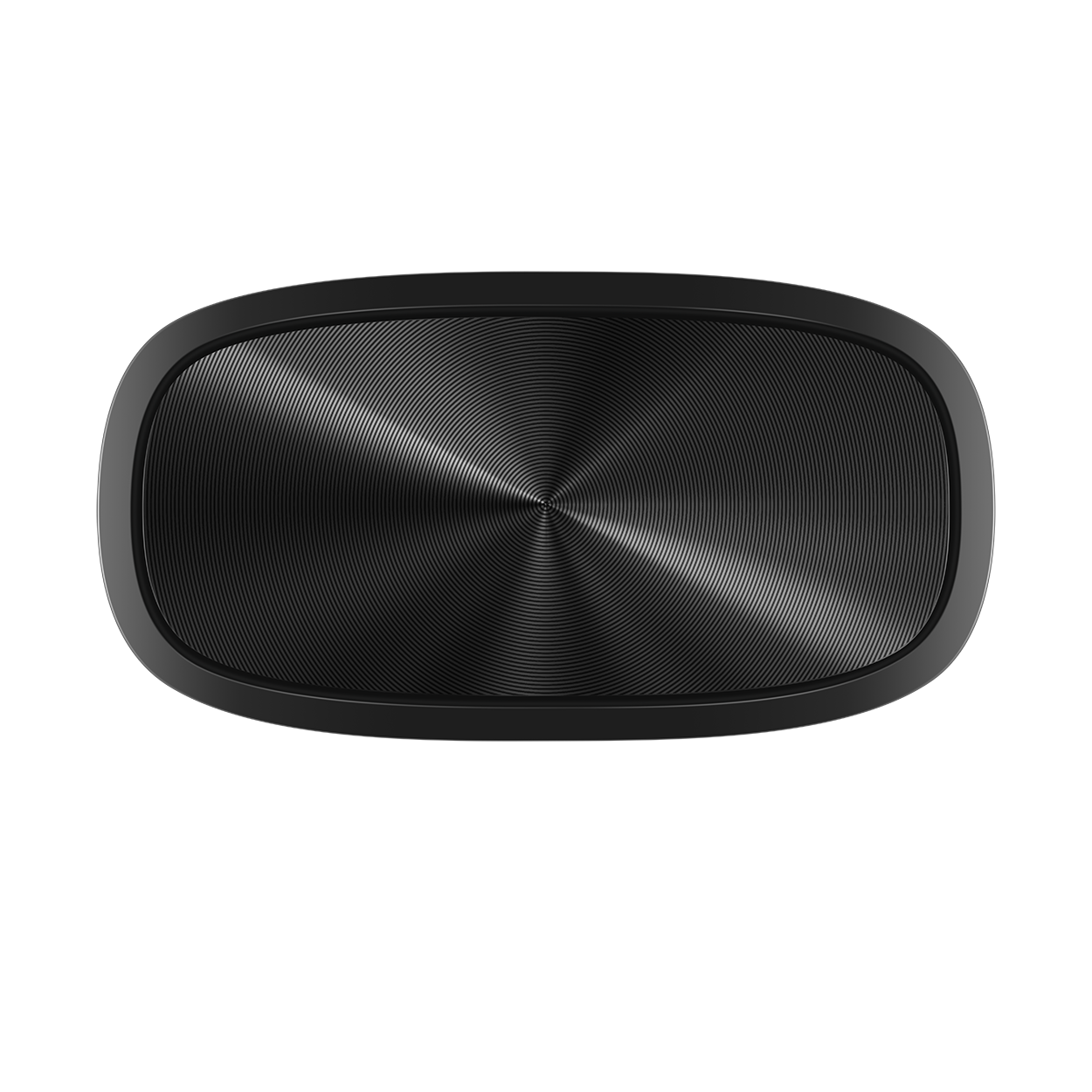 Czarny, owalny kształt z teksturowanym, okrągłym wzorem na czarnym tle.