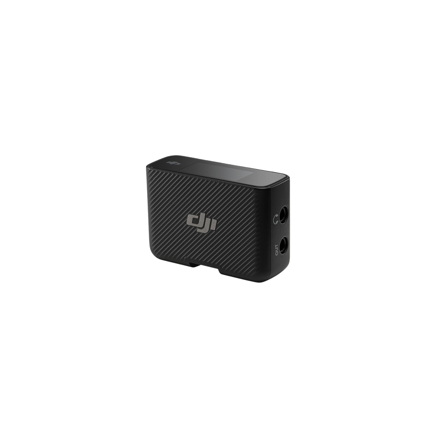 Un dispositivo rectangular negro con puertos, sobre un fondo negro.