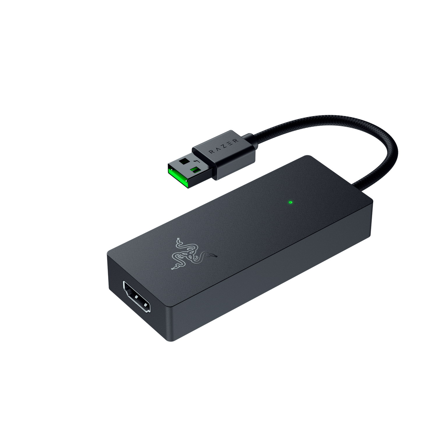 Adattatore HDMI Razer nero con spina USB verde.