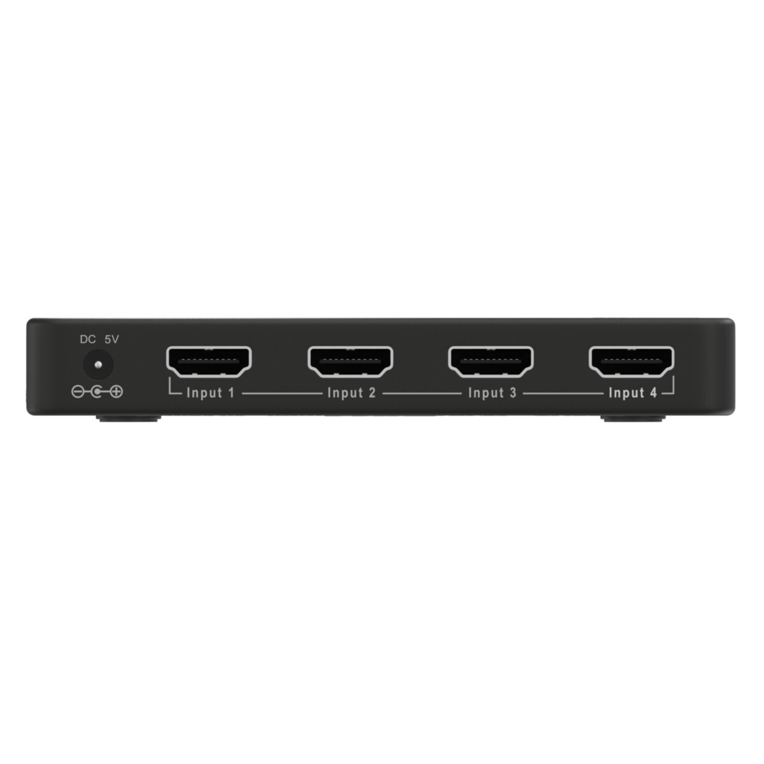 Répartiteur HDMI noir avec quatre ports d'entrée.