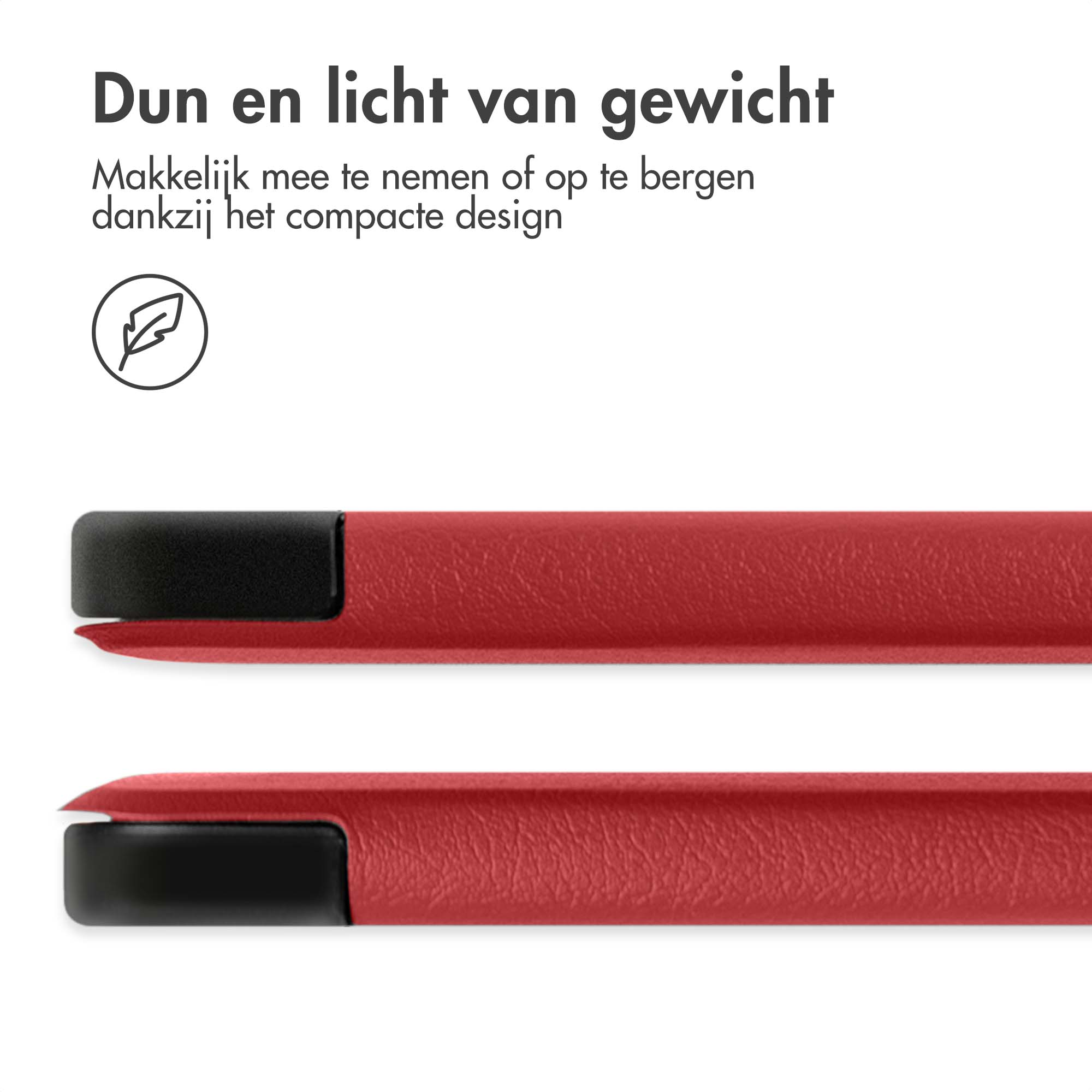 Étui rouge avec insert noir, léger et compact.