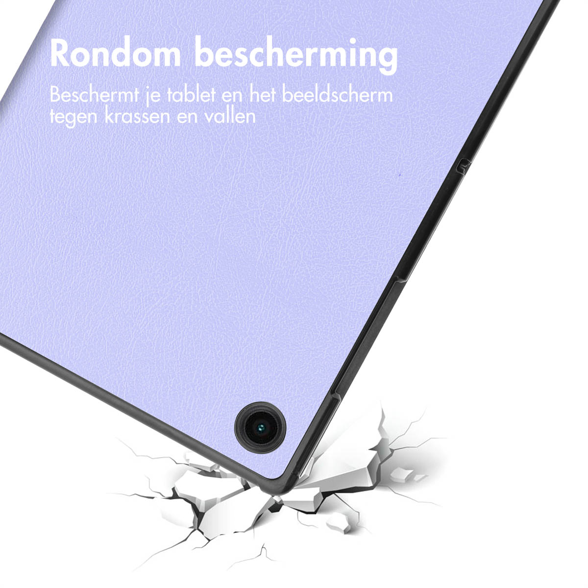 Tablette avec un écran bleu clair. La tablette casse une surface blanche. Fond blanc.