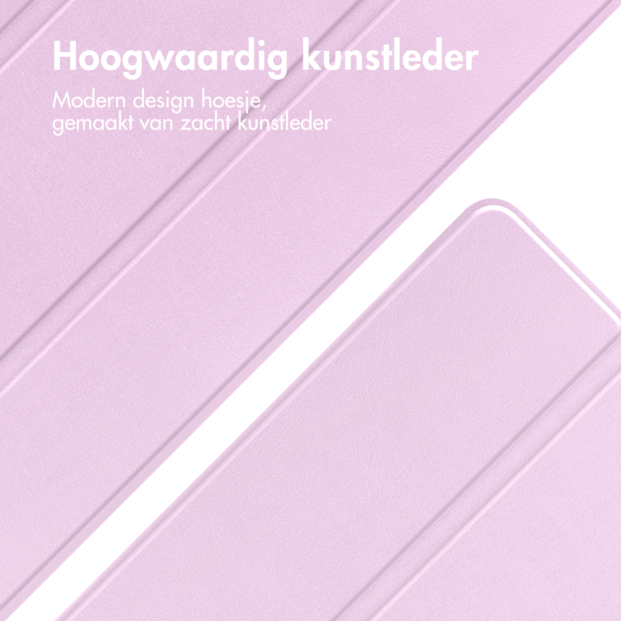 Lichtroze kunstleer met tekst: Hoogwaardig kunstleer, modern design.
