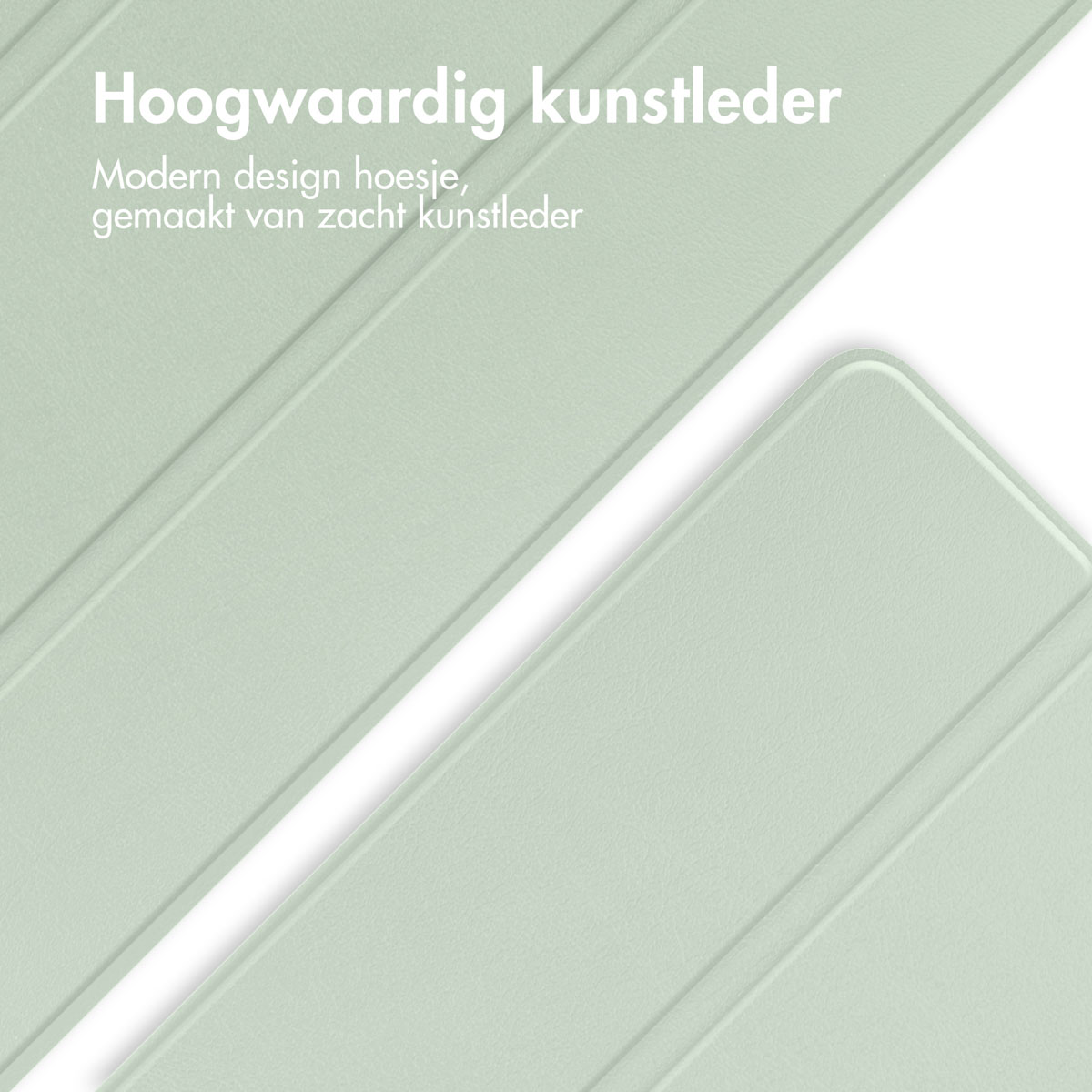 Nahaufnahme einer hellgrünen Tablethülle, die die Textur und das Design des Materials zeigt, mit Text zum Produkt.