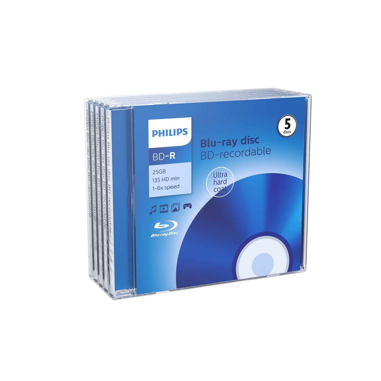 Varios estuches de discos Blu-ray apilados. La parte frontal de los estuches muestra la marca Philips y los detalles del disco.