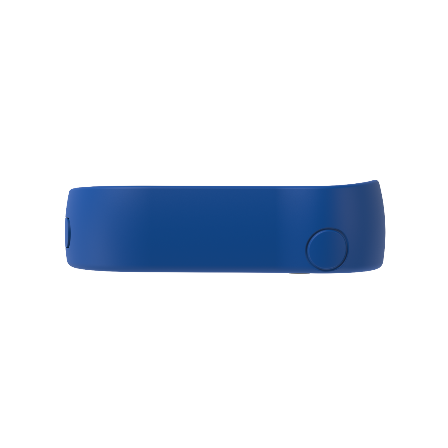 Dispositivo blu, ovale, con due pulsanti. Sfondo nero.