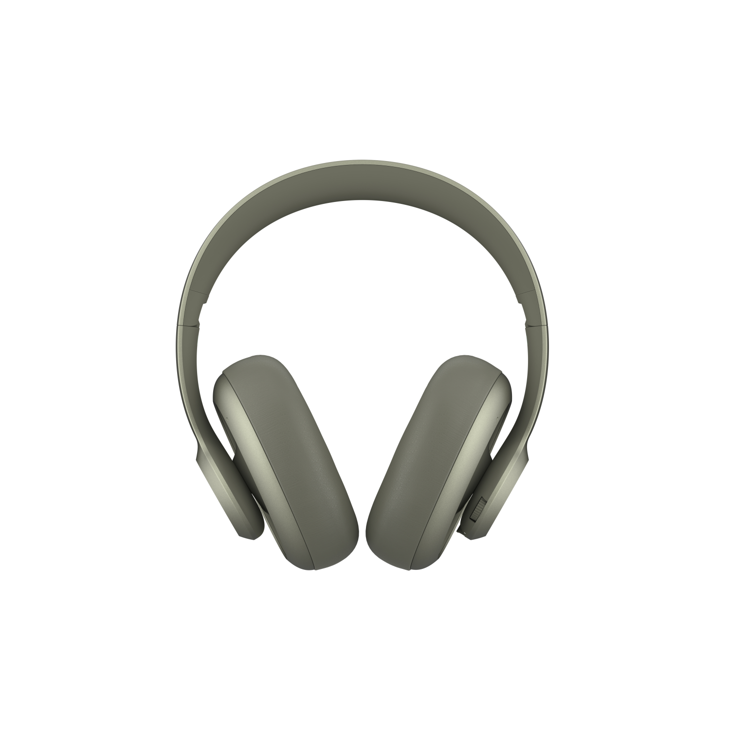 Over-Ear-Kopfhörer in hellolivgrüner Farbe. Die Kopfhörer werden von oben nach unten gezeigt.