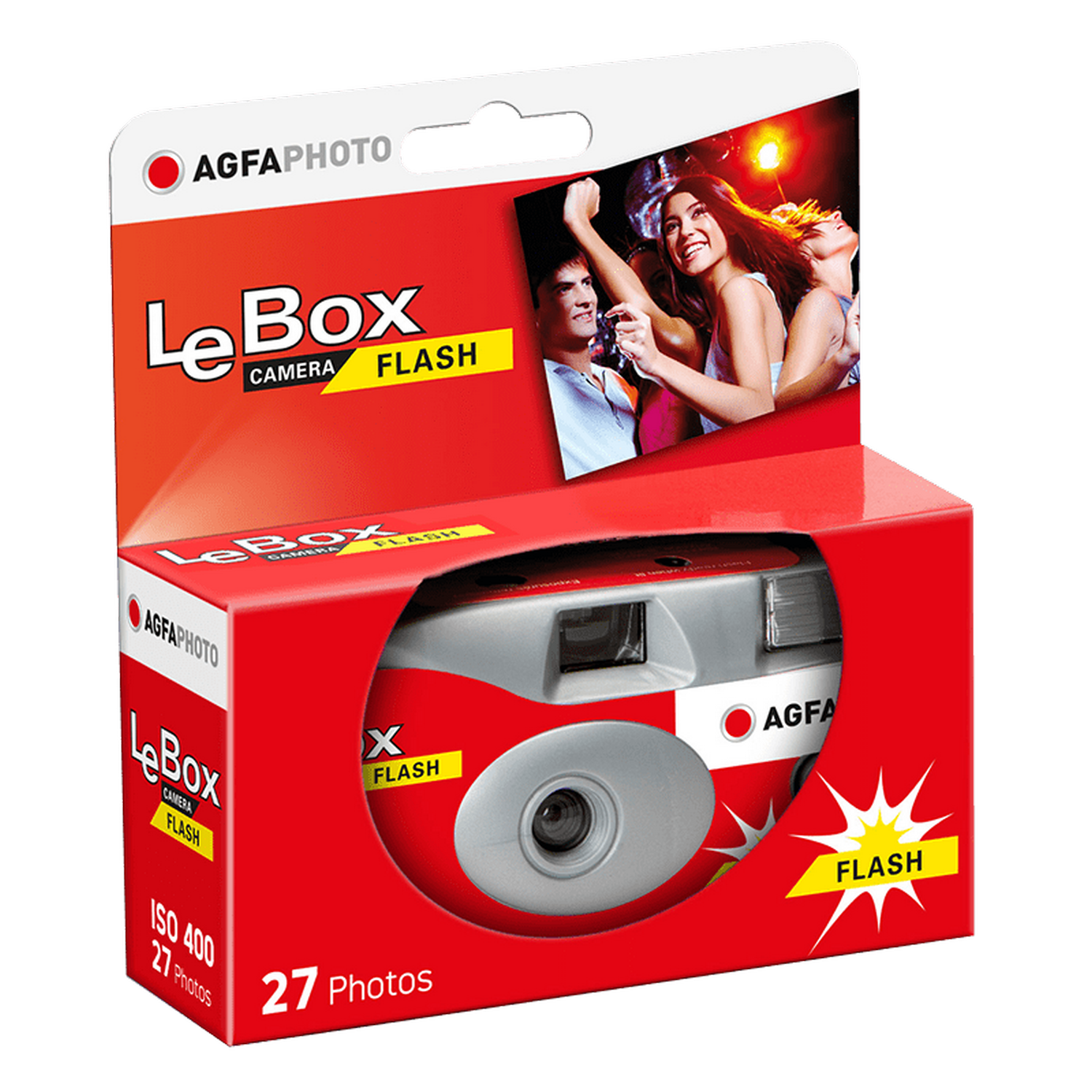 Macchina fotografica usa e getta AgfaPhoto Le Box con flash, 27 foto, ISO 400.