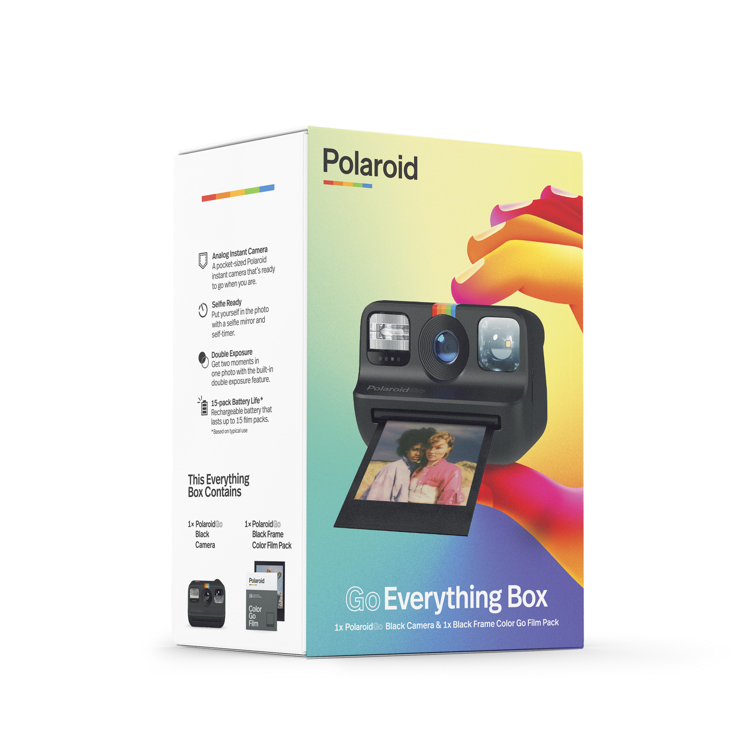 Polaroid Go Everything Box mit Kamera und Filmpack, mit Text.