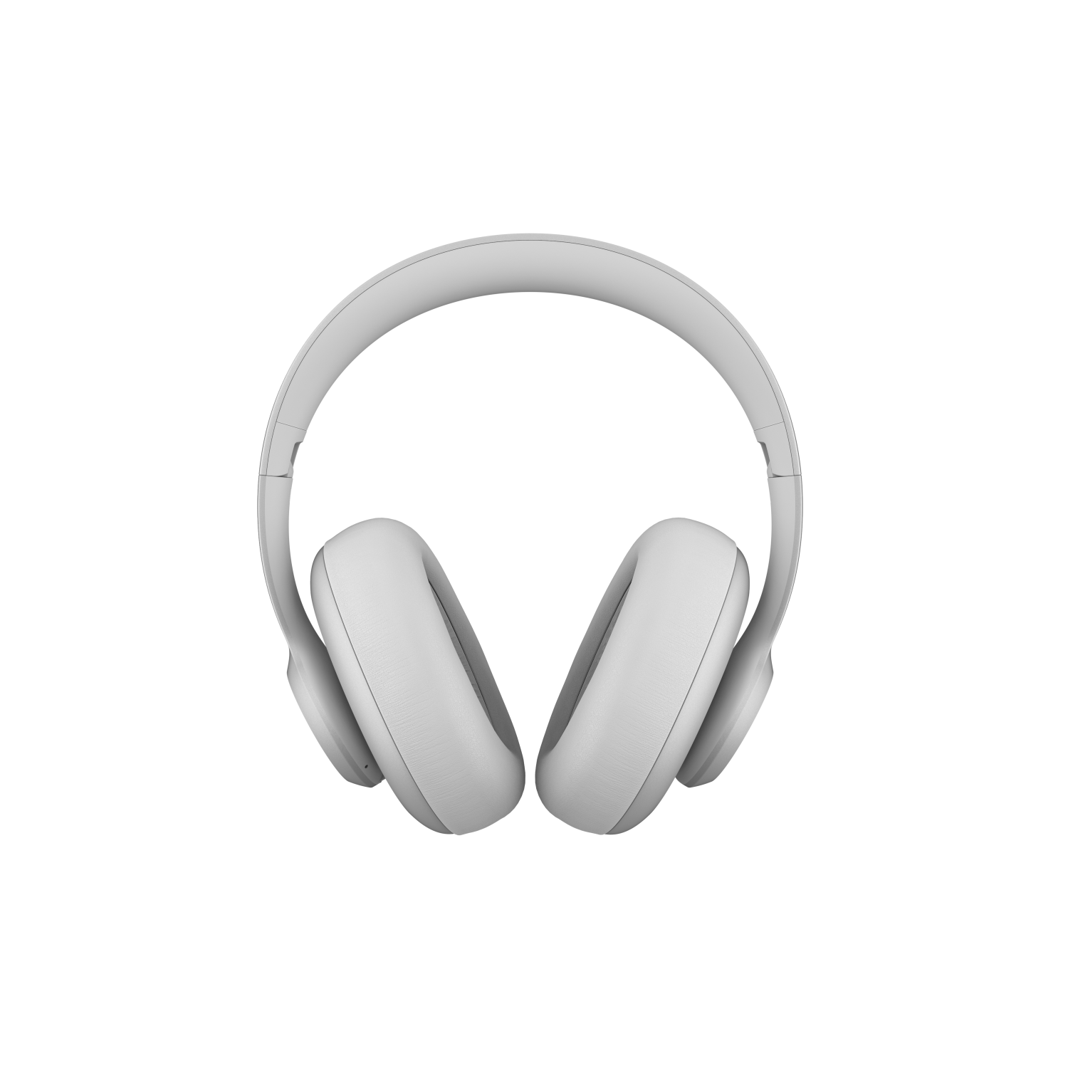 Weiße Kopfhörer. Es sind Over-Ear-Kopfhörer mit einem weißen Stirnband und Ohrmuscheln.