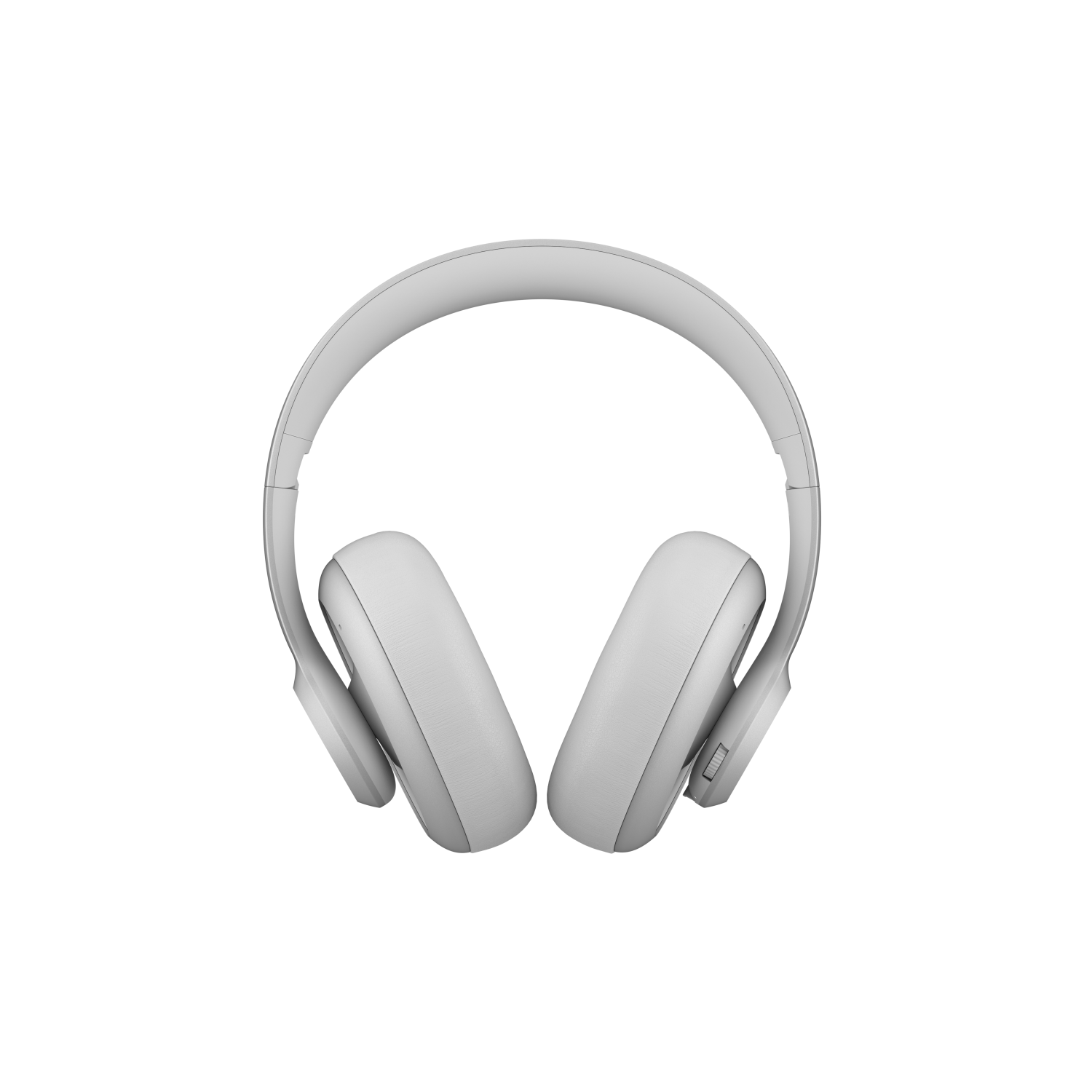 Weiße Over-Ear-Kopfhörer, Draufsicht, mit schwarzem Hintergrund.