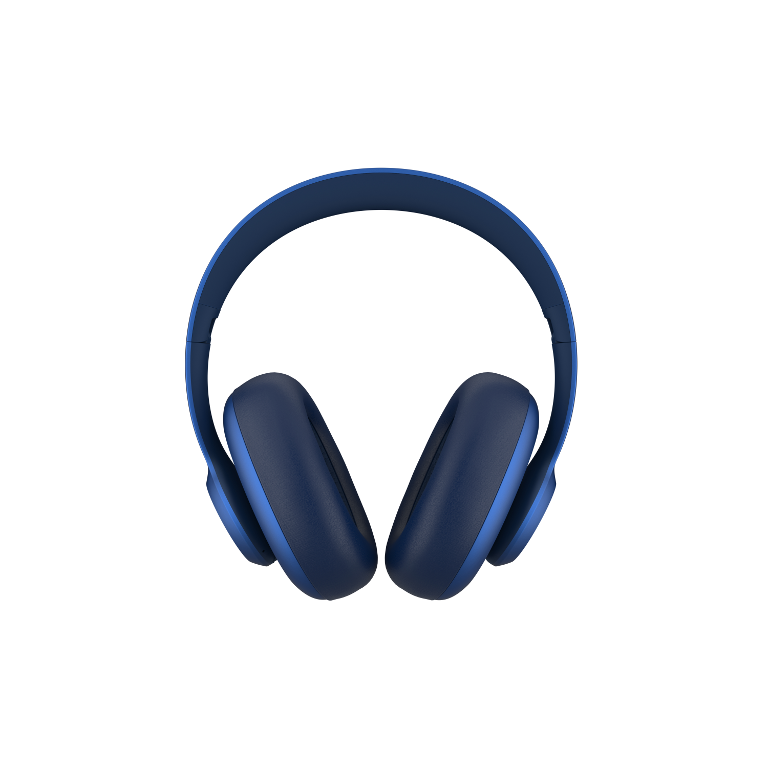 Niebieskie słuchawki z przodu. Nauszniki są widoczne.