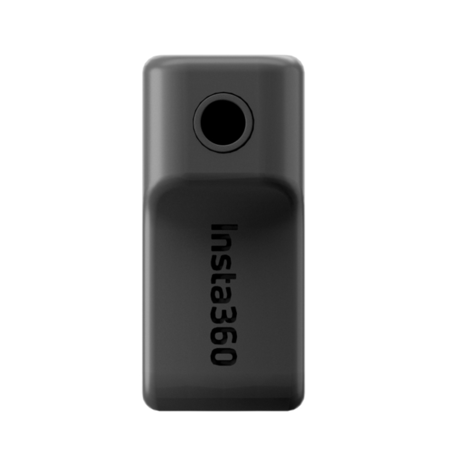 Accessorio Insta360 nero. Ha un foro e Insta360 scritto sul lato.