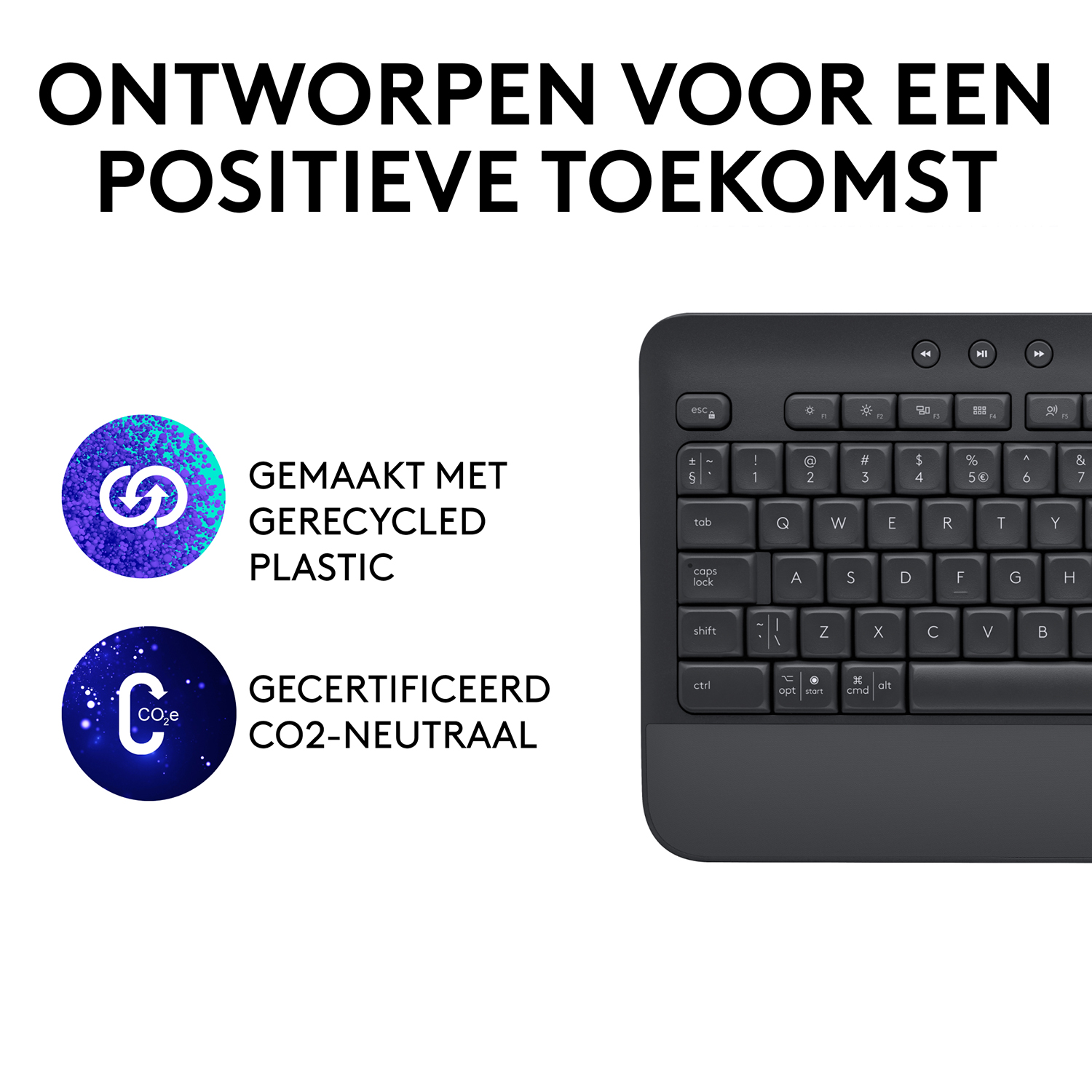 Czarna klawiatura z białymi klawiszami. Tekst i logo widoczne na zdjęciu.