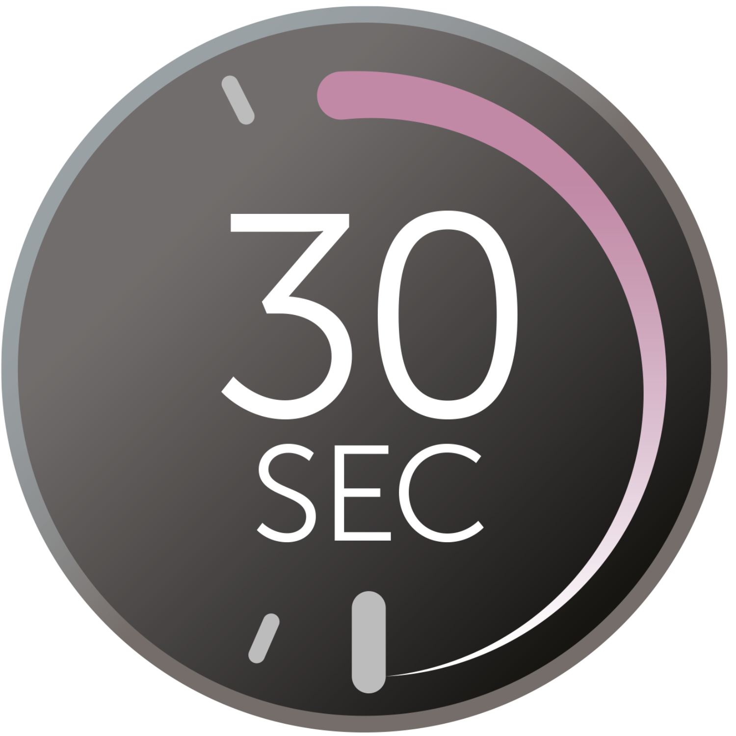 Ein kreisförmiges Timer-Symbol, das 30 Sekunden anzeigt. Das Symbol ist auf schwarzem Grund.