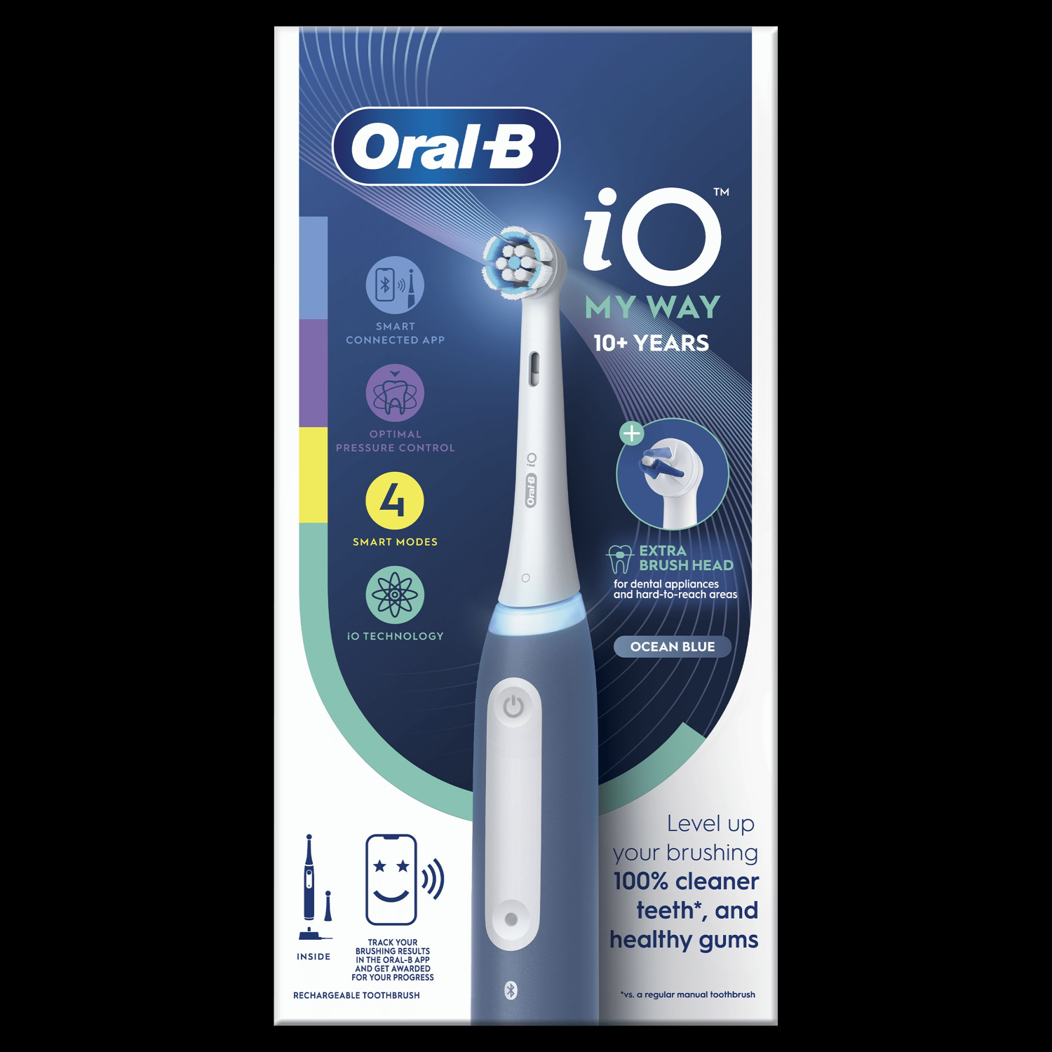 Elektryczna szczoteczka do zębów Oral-B iO w kolorze ocean blue z funkcją inteligentnej aplikacji.