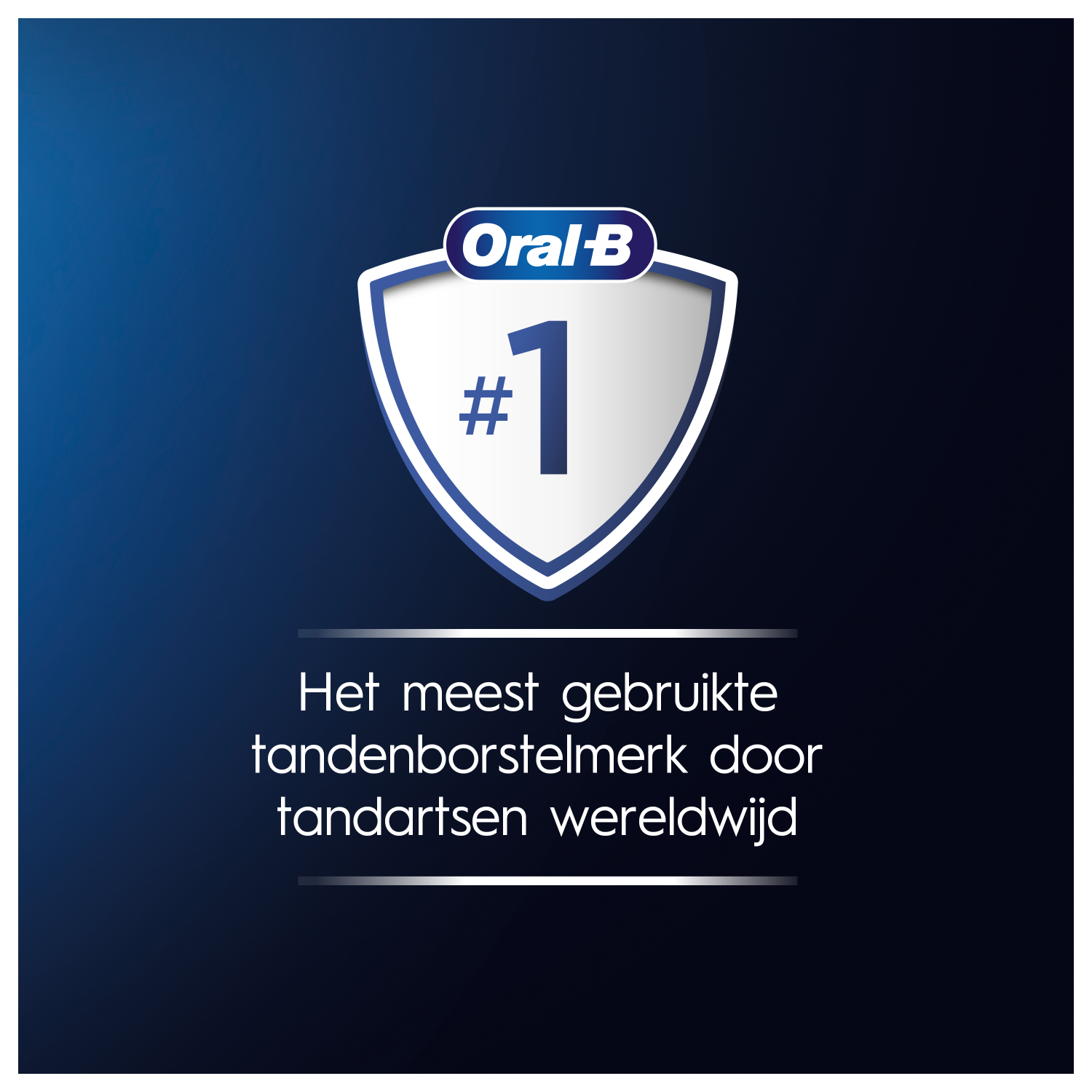 Logo Oral-B na niebieskim tle, z numerem jeden i tekstem o dentystach.