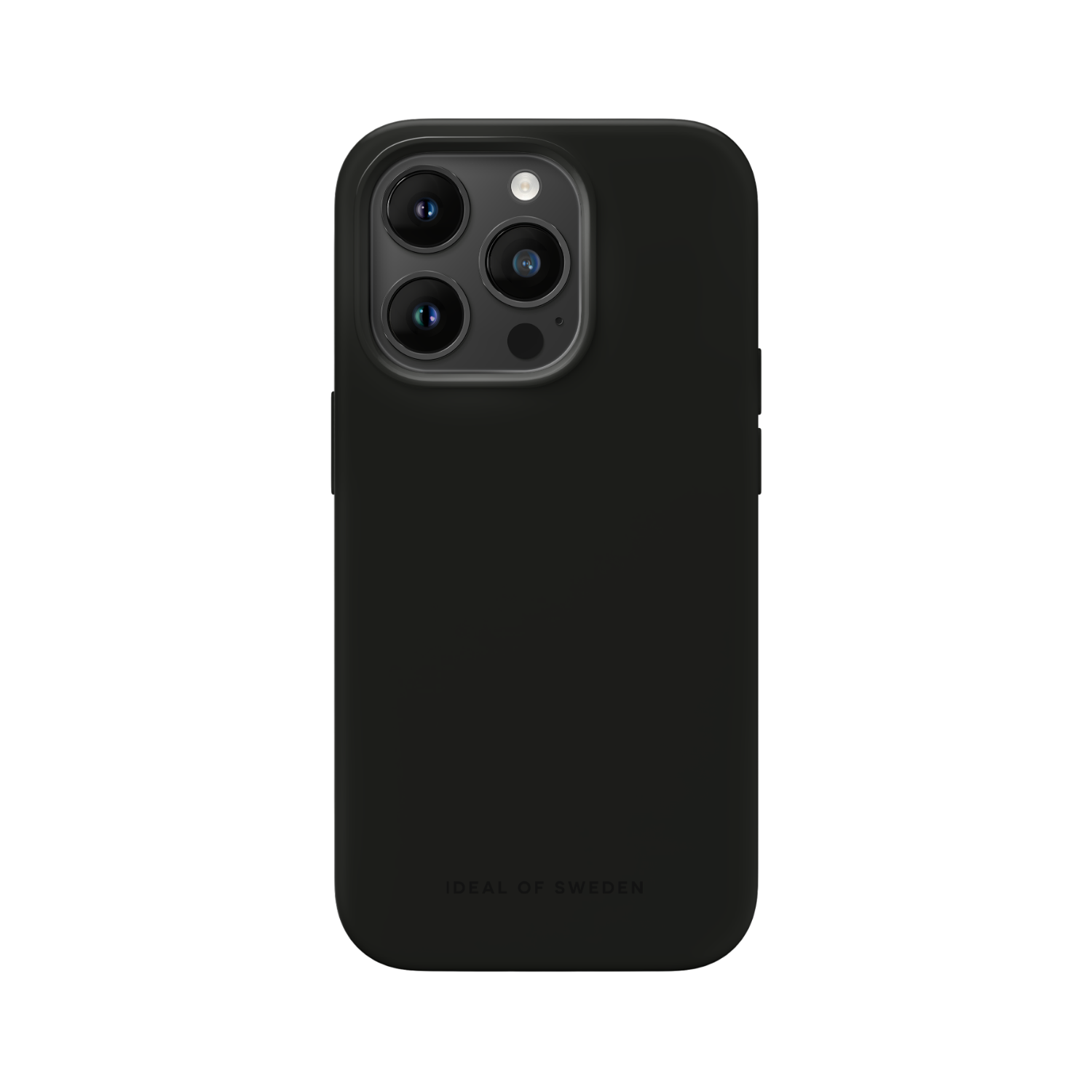Czarne etui na telefon z wycięciami na aparat i nazwą marki na dole.