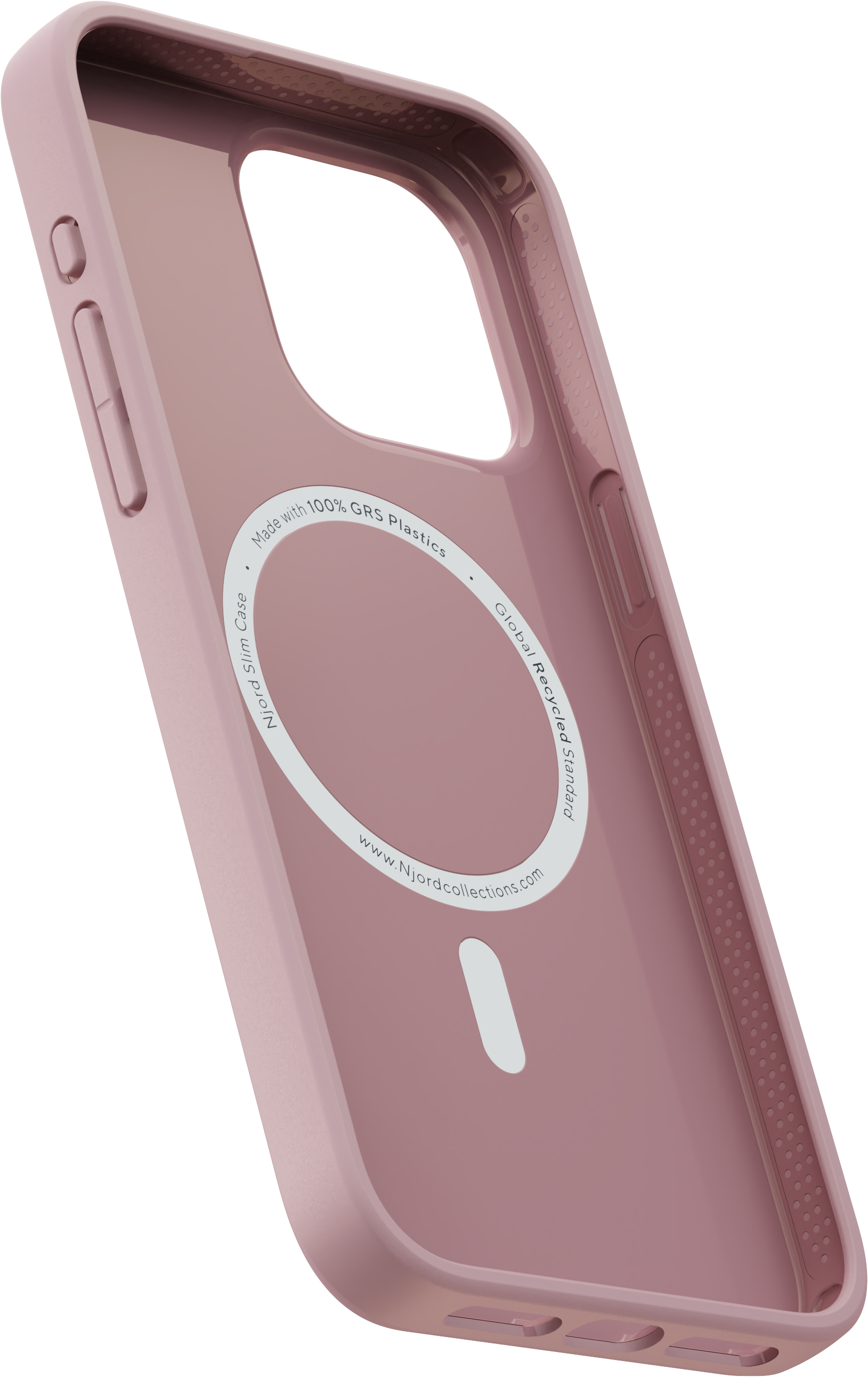 Interno della custodia rosa, è visibile un anello magnetico, con esterno trasparente.