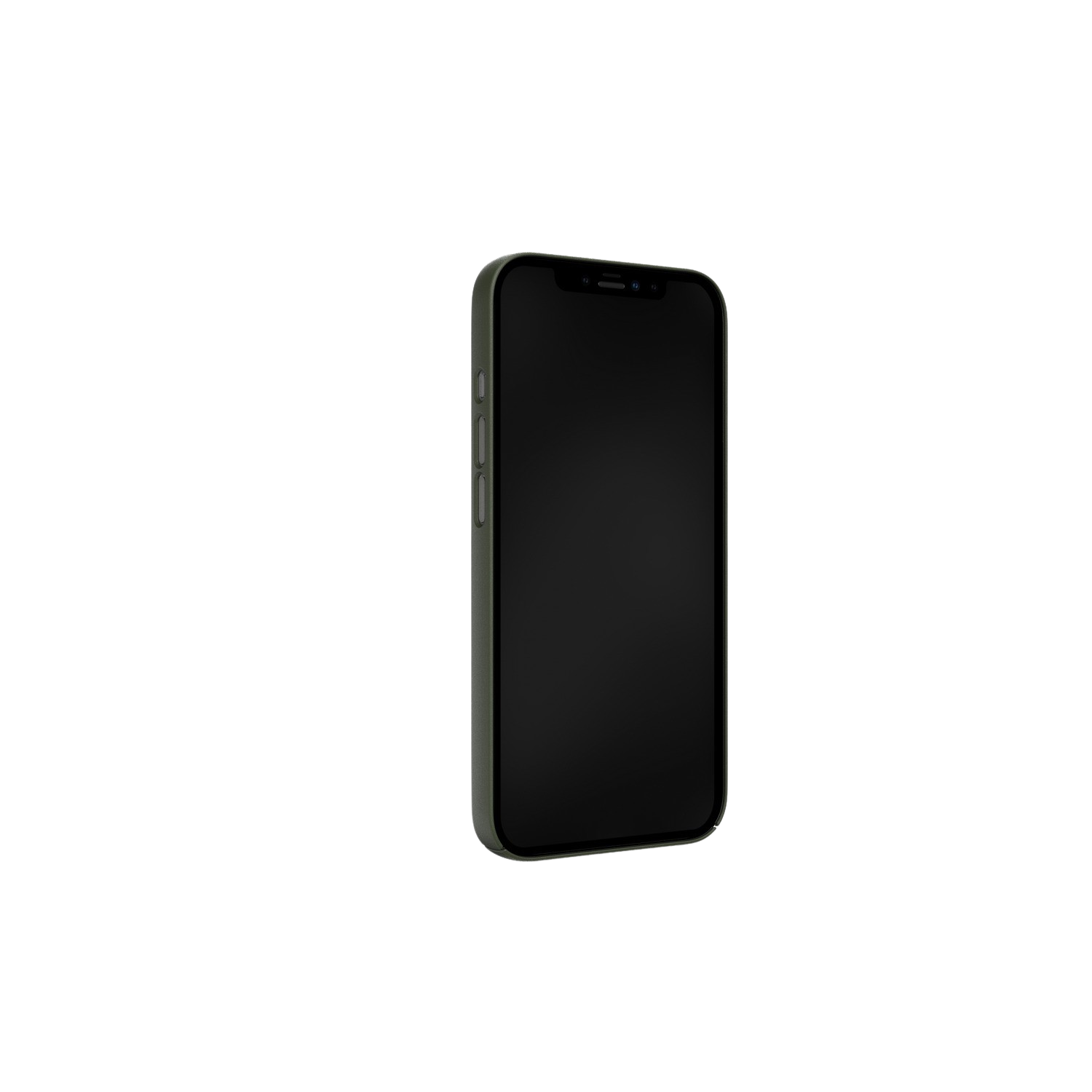 Un téléphone avec un écran noir sur fond noir, avec un cadre vert.