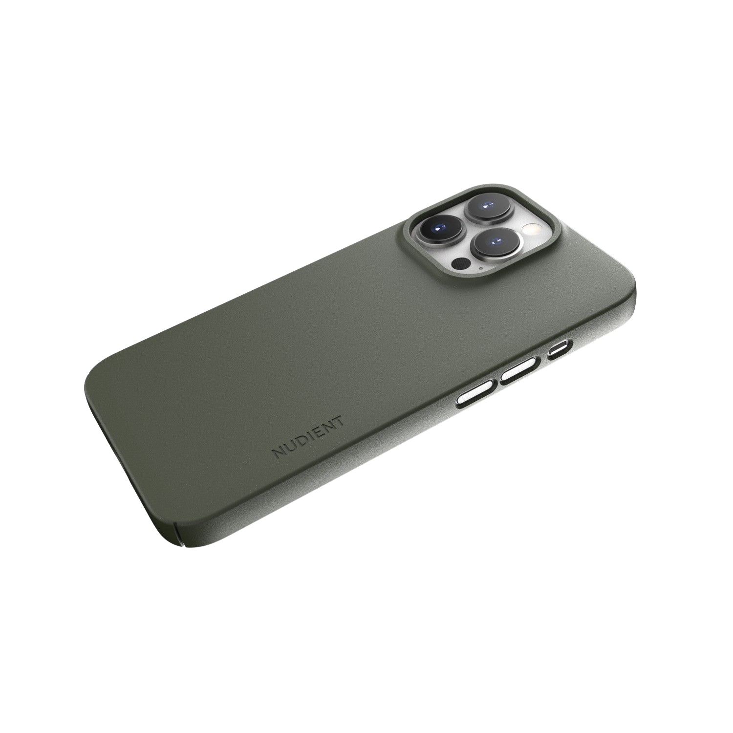 Coque de téléphone verte sur fond noir. La coque a une découpe pour l'appareil photo et des boutons latéraux.