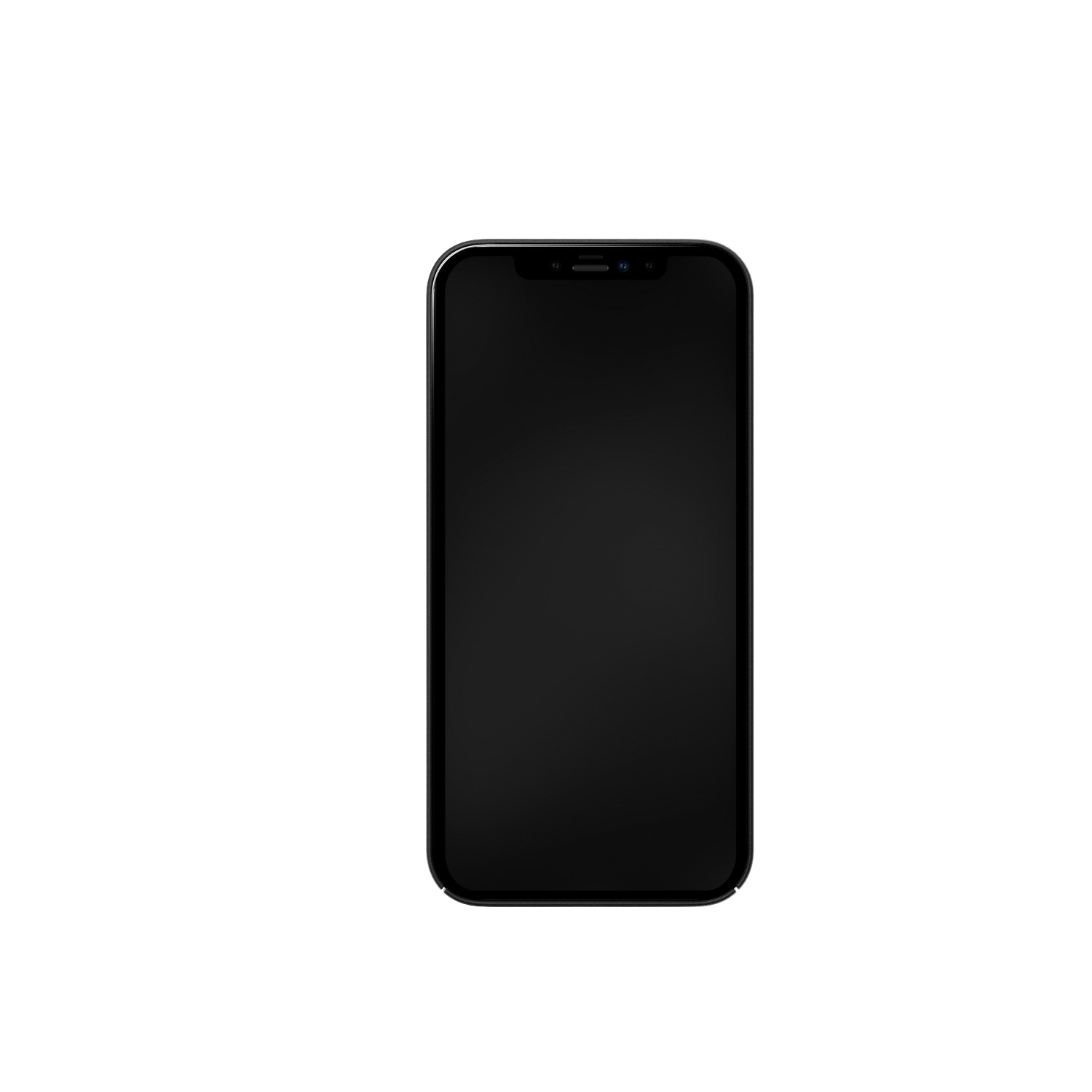Smartphone noir sur fond noir, montrant l'avant avec l'écran éteint.