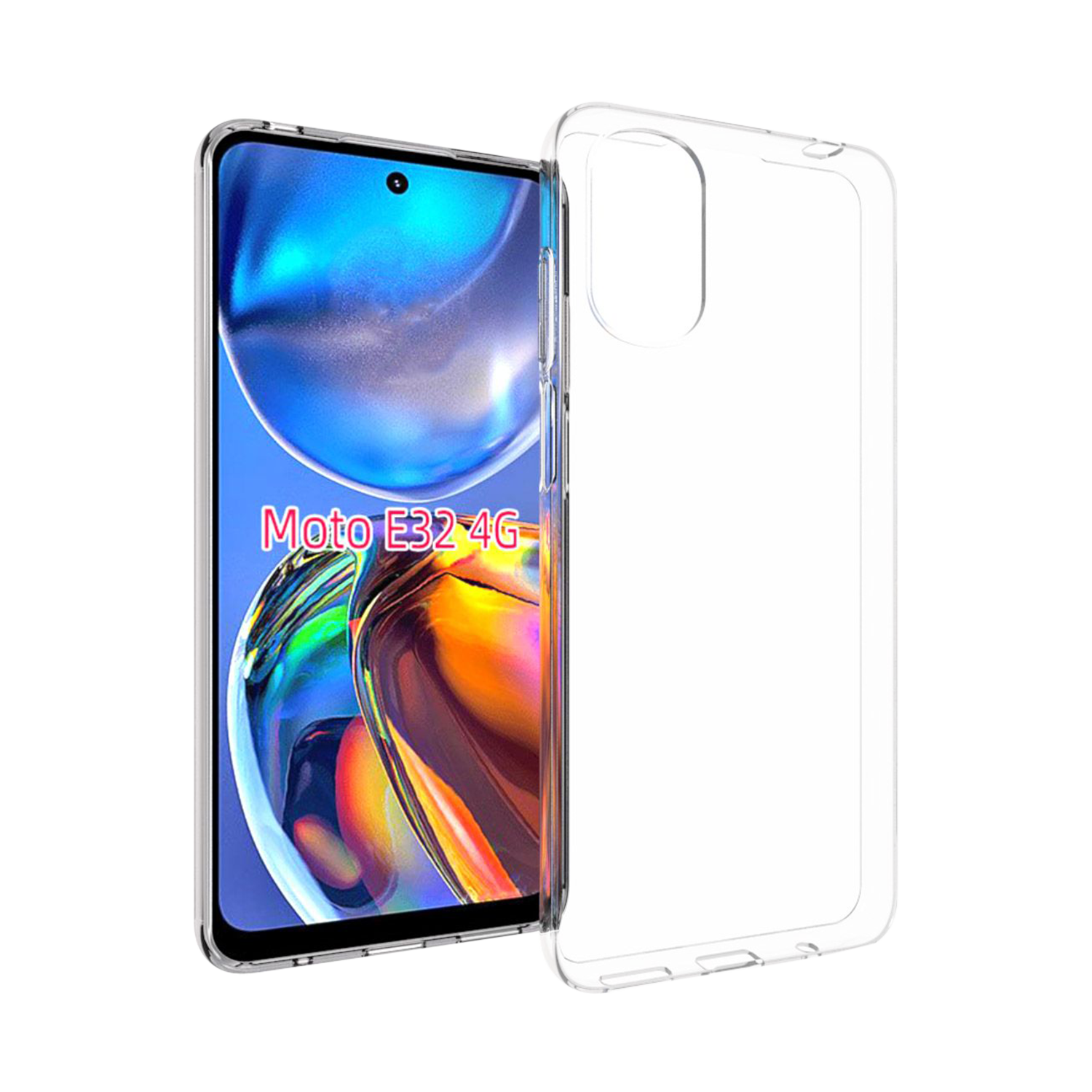 Coque transparente avec un téléphone à l'intérieur, montrant l'avant du téléphone.