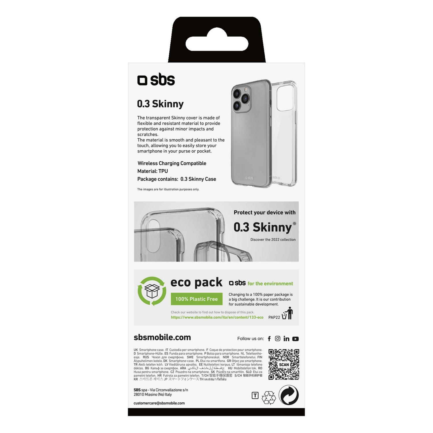 Biało-szare opakowanie etui na telefon, z listą funkcji. Zawiera zdjęcia etui.