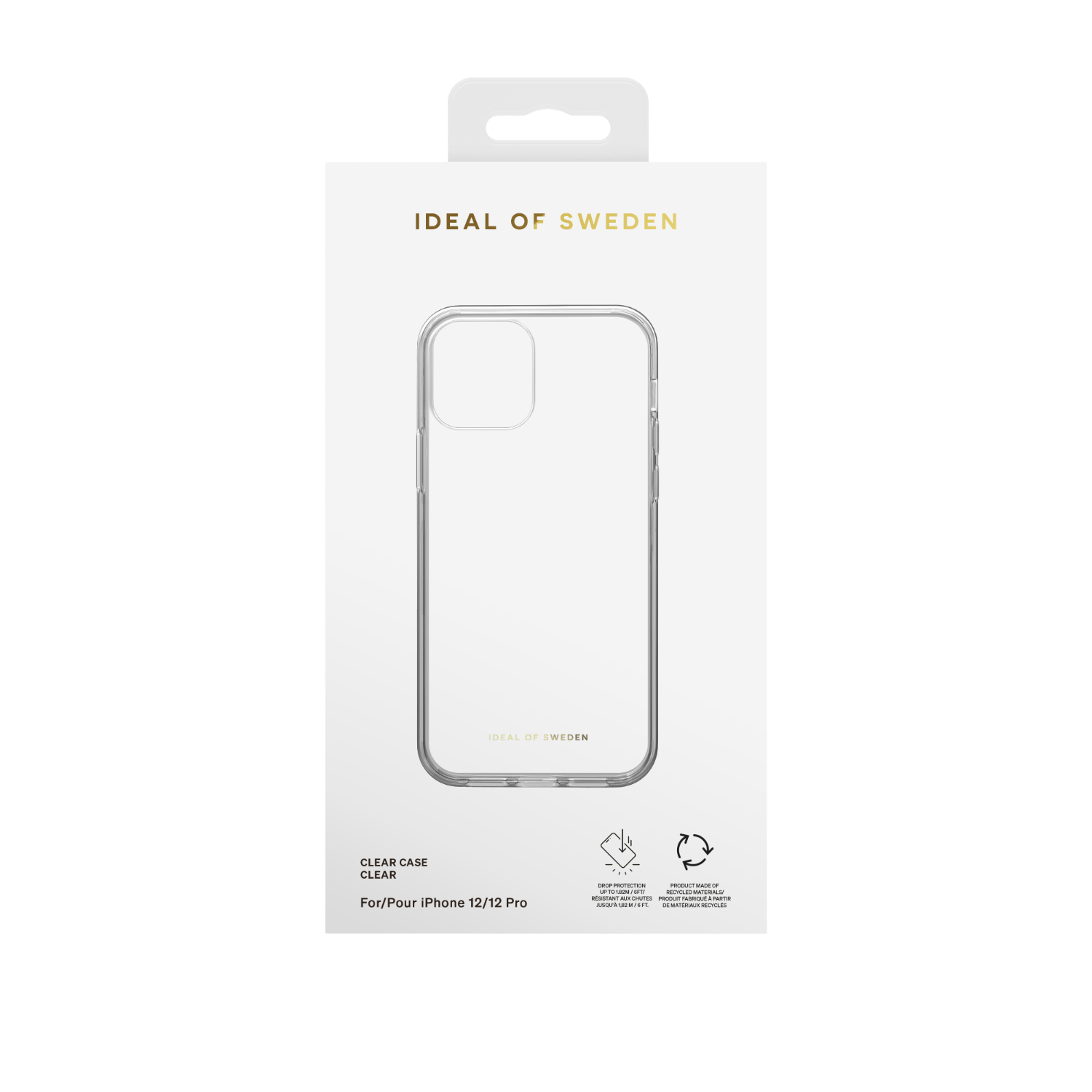 Transparente Handyhülle in Verpackung. Zeigt die Handykamera. Weißer Hintergrund.