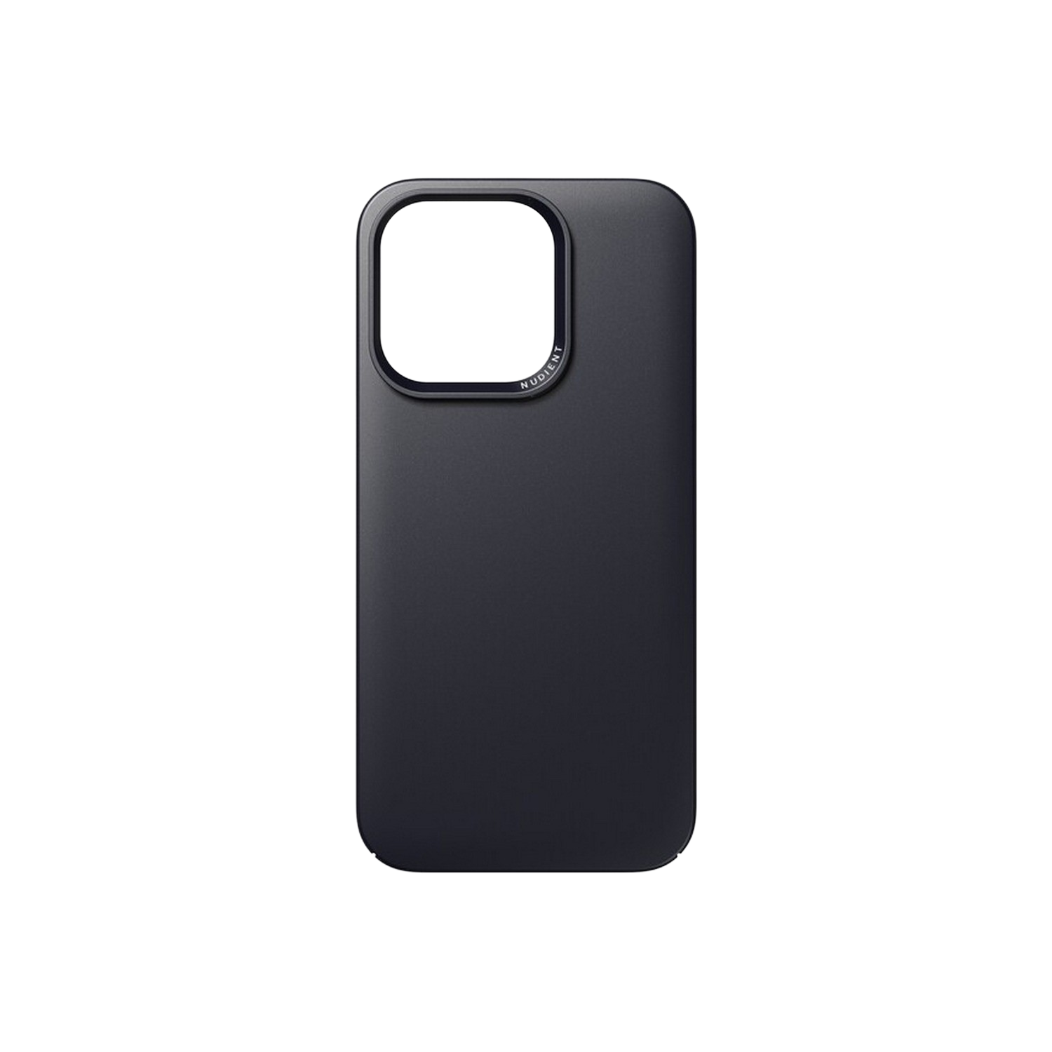Un étui de téléphone noir avec une découpe d'appareil photo arrondie. L'étui est uni et mat.